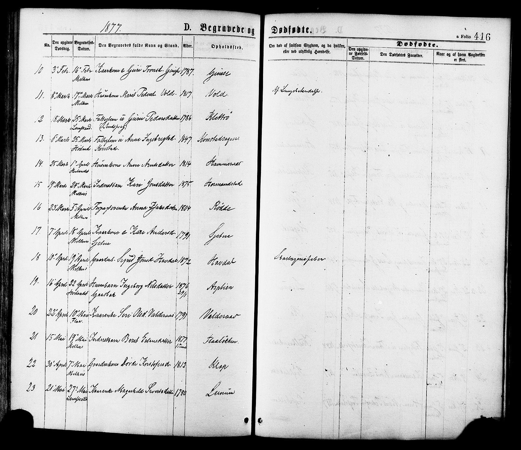 Ministerialprotokoller, klokkerbøker og fødselsregistre - Sør-Trøndelag, SAT/A-1456/691/L1079: Parish register (official) no. 691A11, 1873-1886, p. 416