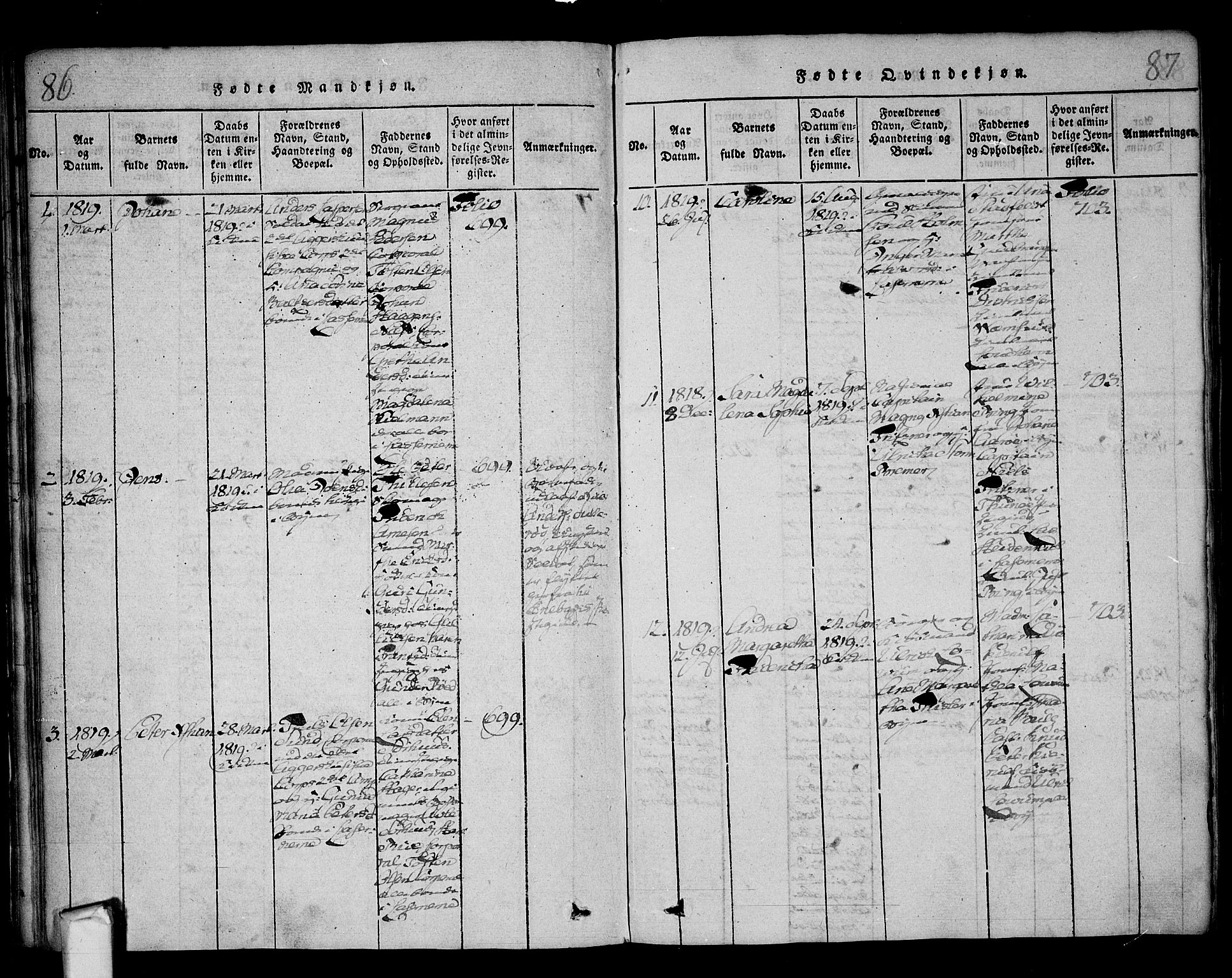 Fredrikstad prestekontor Kirkebøker, SAO/A-11082/F/Fa/L0004: Parish register (official) no. 4, 1816-1834, p. 86-87