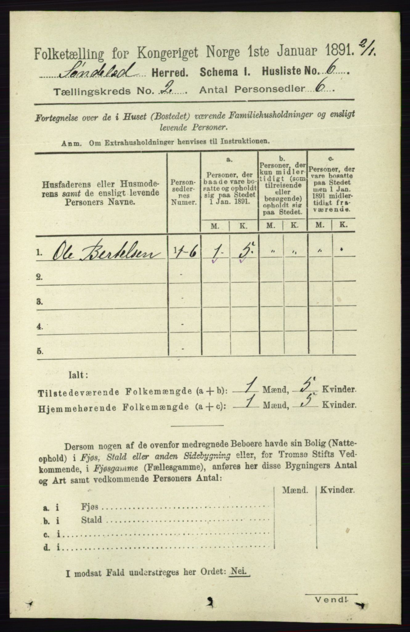 RA, 1891 census for 0913 Søndeled, 1891, p. 357