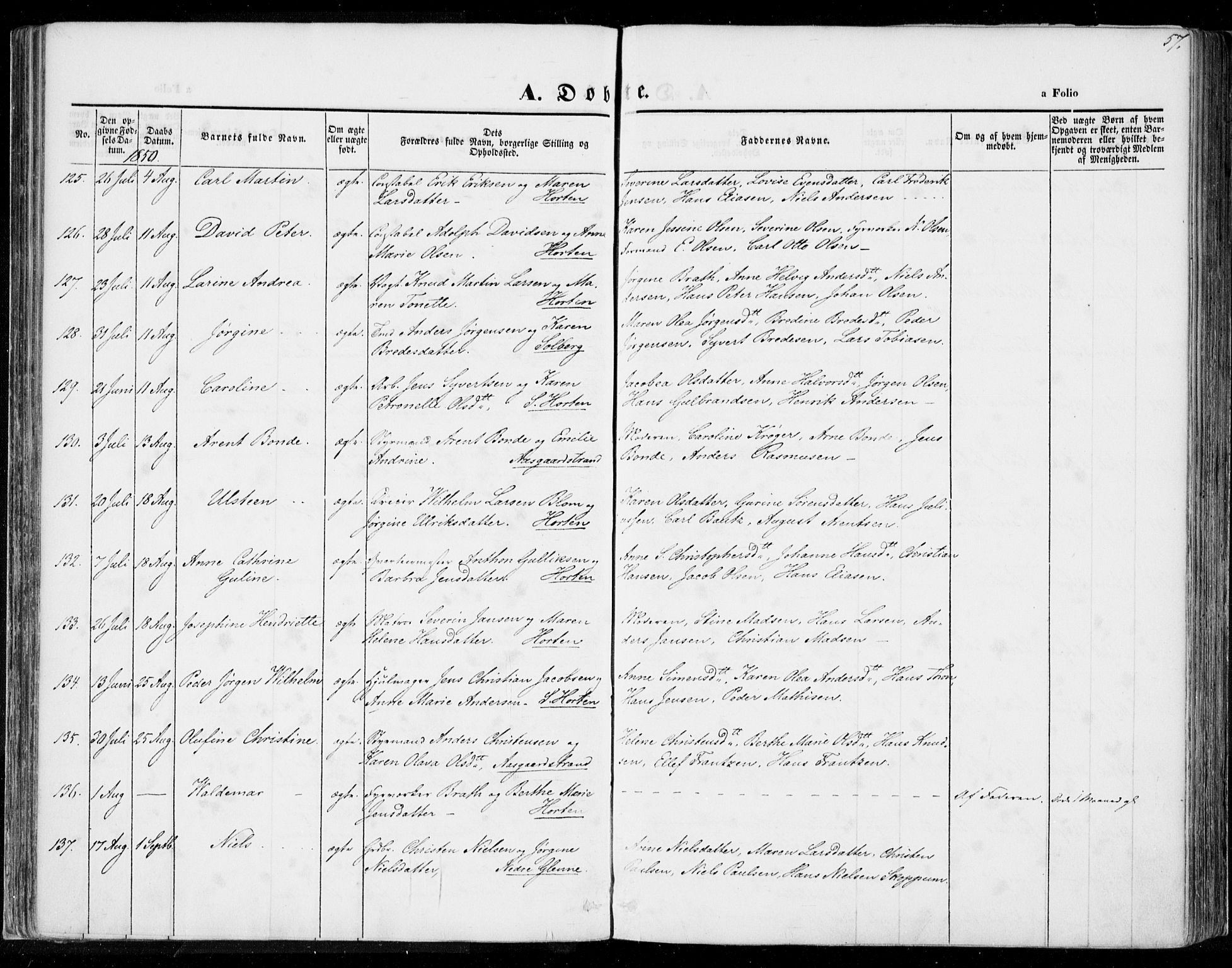Borre kirkebøker, SAKO/A-338/F/Fa/L0005: Parish register (official) no. I 5, 1845-1851, p. 57