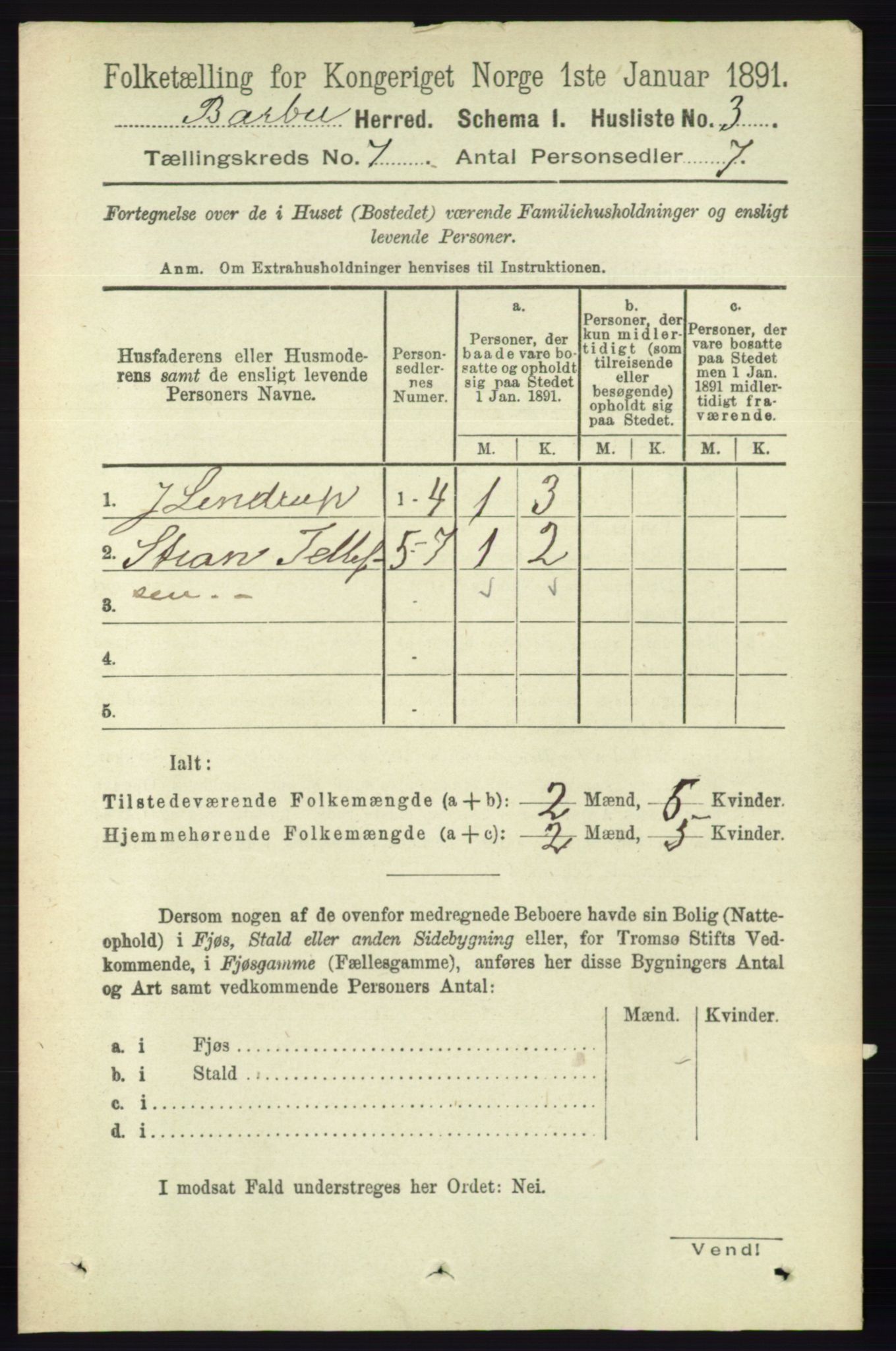 RA, 1891 census for 0990 Barbu, 1891, p. 4945