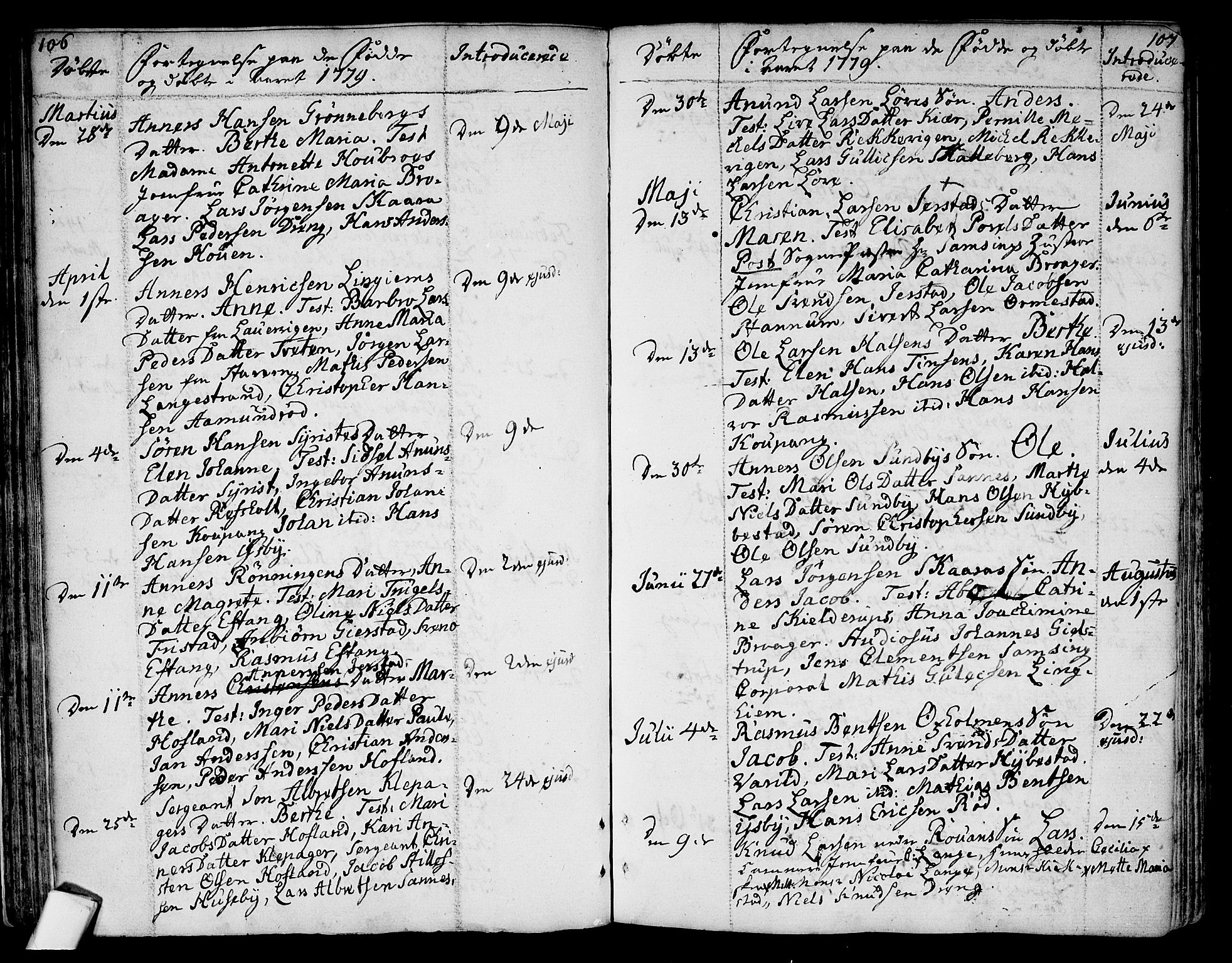 Tjølling kirkebøker, SAKO/A-60/F/Fa/L0004: Parish register (official) no. 4, 1779-1817, p. 106-107