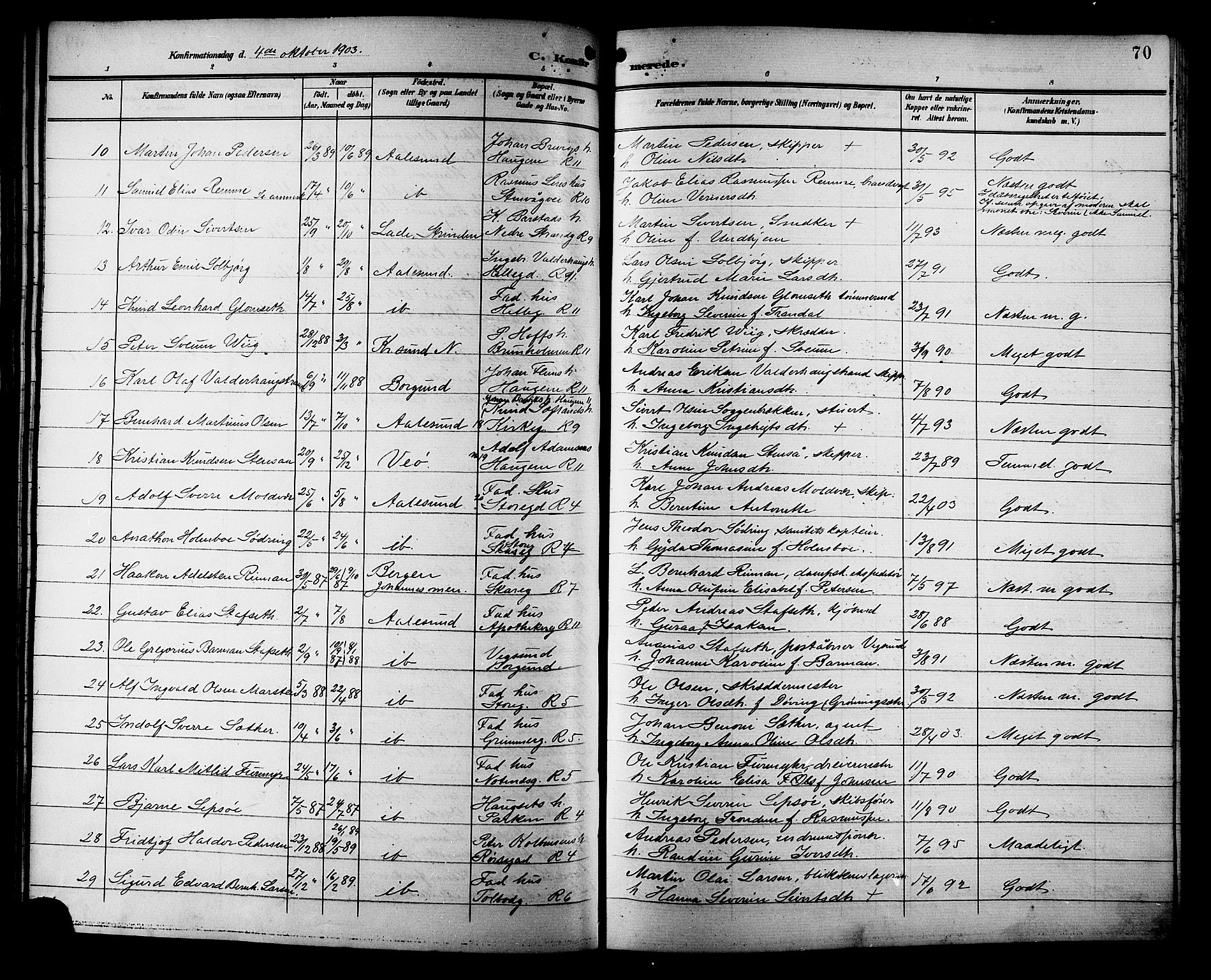 Ministerialprotokoller, klokkerbøker og fødselsregistre - Møre og Romsdal, AV/SAT-A-1454/529/L0469: Parish register (copy) no. 529C06, 1898-1906, p. 70