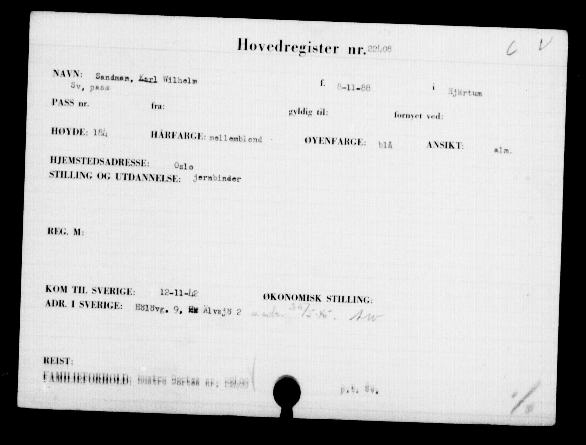 Den Kgl. Norske Legasjons Flyktningskontor, AV/RA-S-6753/V/Va/L0010: Kjesäterkartoteket.  Flyktningenr. 22000-25314, 1940-1945, p. 452