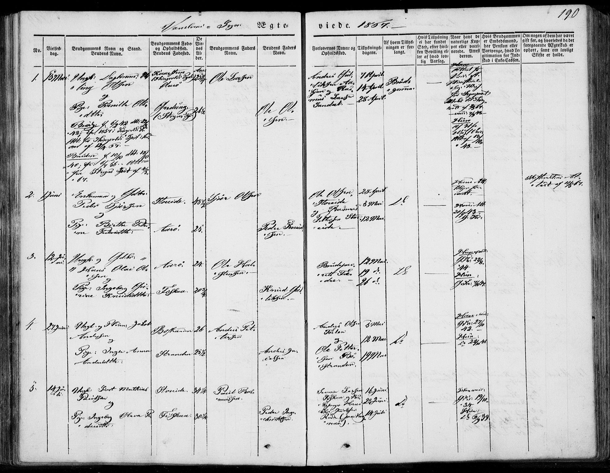 Ministerialprotokoller, klokkerbøker og fødselsregistre - Møre og Romsdal, SAT/A-1454/501/L0006: Parish register (official) no. 501A06, 1844-1868, p. 190