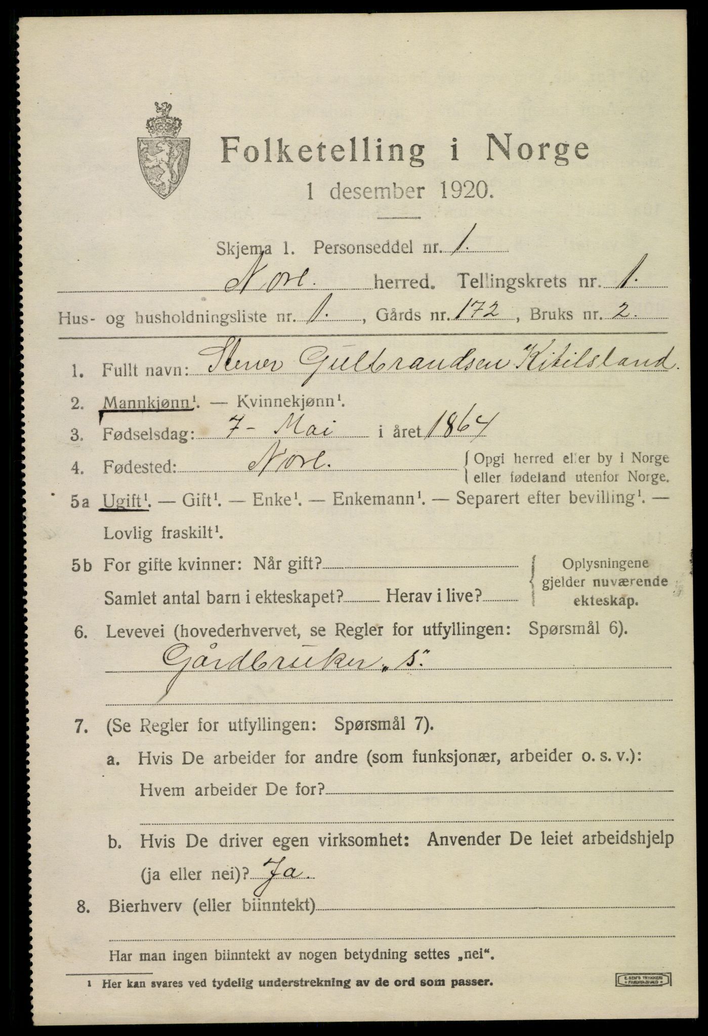 SAKO, 1920 census for Nore, 1920, p. 708