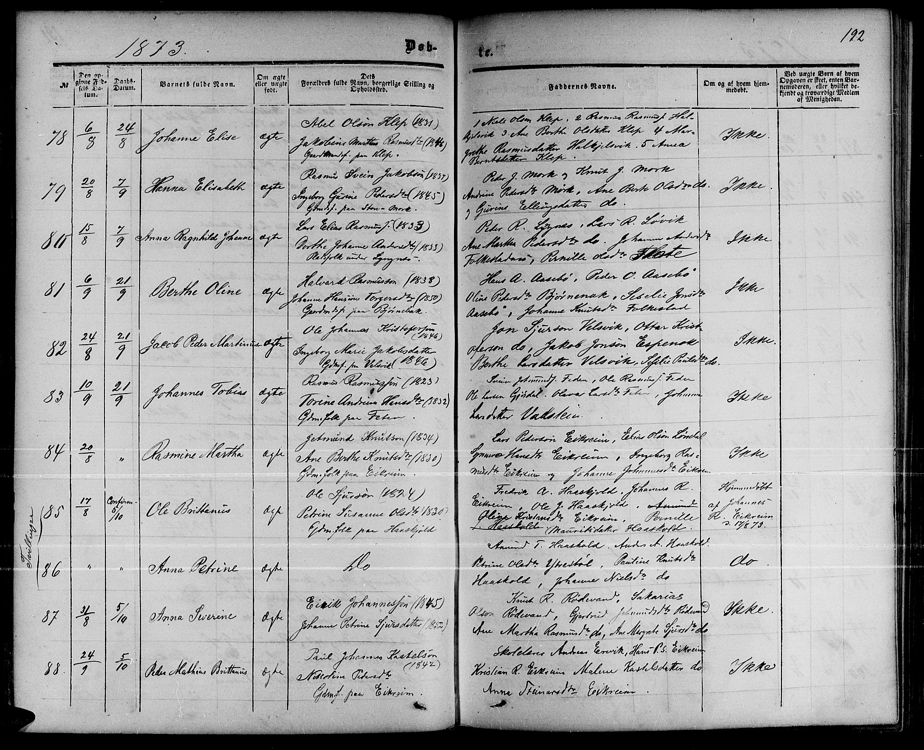 Ministerialprotokoller, klokkerbøker og fødselsregistre - Møre og Romsdal, AV/SAT-A-1454/511/L0157: Parish register (copy) no. 511C03, 1864-1884, p. 192