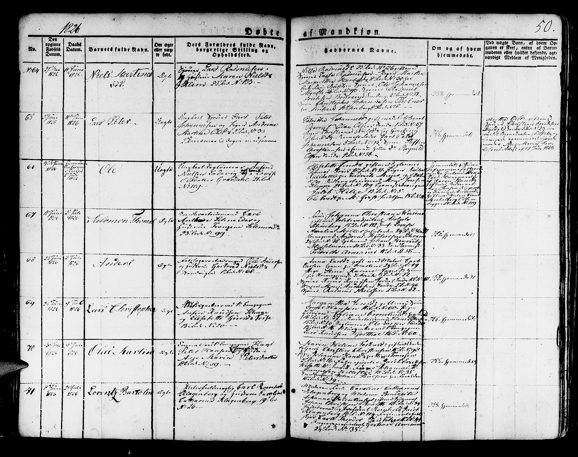 Korskirken sokneprestembete, SAB/A-76101/H/Haa/L0014: Parish register (official) no. A 14, 1823-1835, p. 50