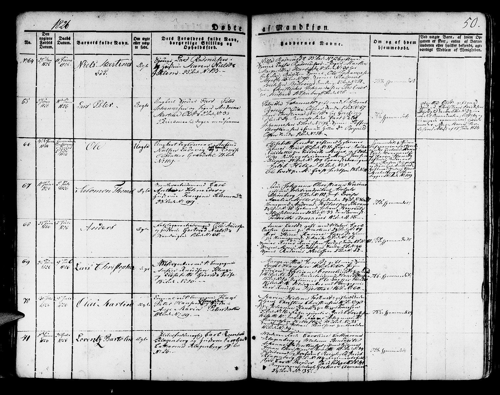 Korskirken sokneprestembete, AV/SAB-A-76101/H/Haa/L0014: Parish register (official) no. A 14, 1823-1835, p. 50