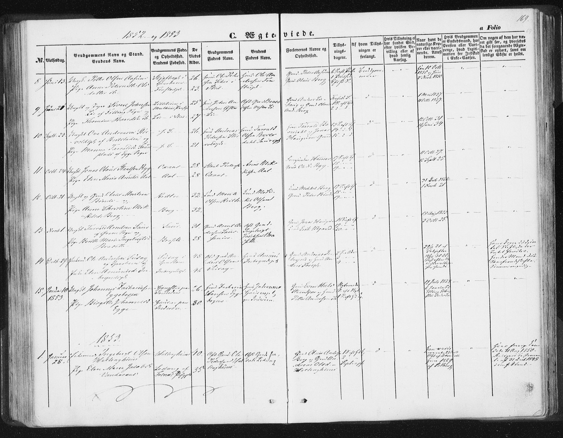 Ministerialprotokoller, klokkerbøker og fødselsregistre - Nord-Trøndelag, SAT/A-1458/746/L0446: Parish register (official) no. 746A05, 1846-1859, p. 169