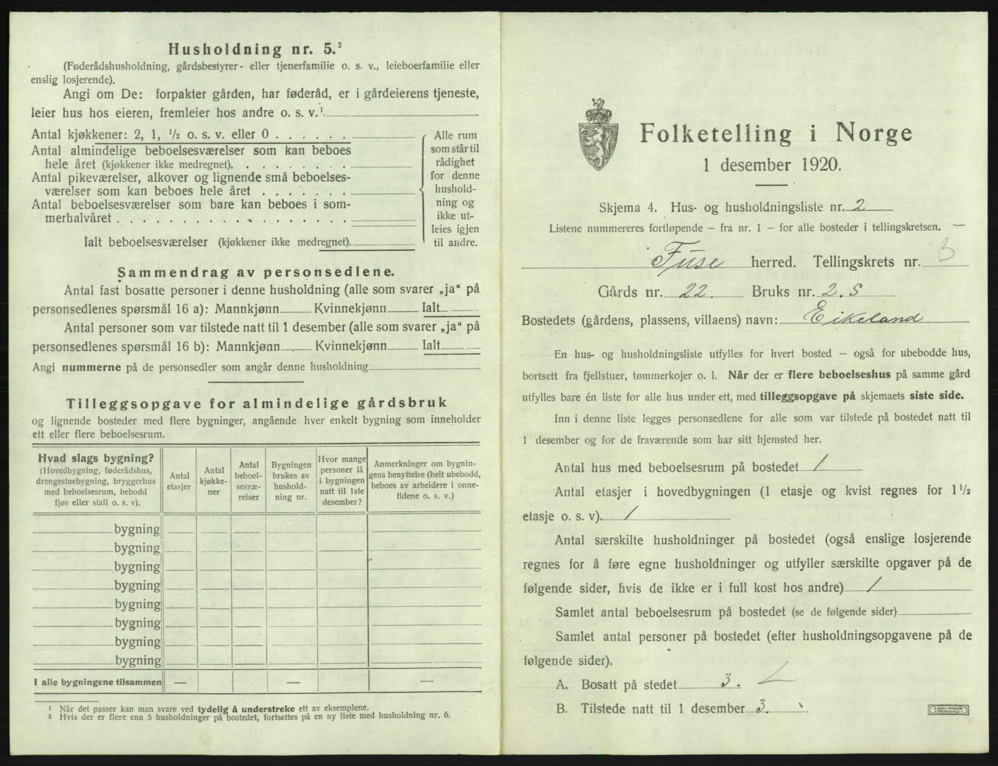 SAB, 1920 census for Fusa, 1920, p. 234