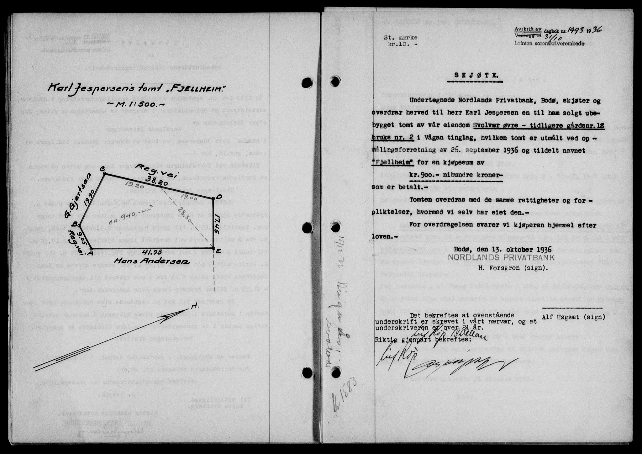 Lofoten sorenskriveri, SAT/A-0017/1/2/2C/L0001a: Mortgage book no. 1a, 1936-1937, Diary no: : 1993/1936