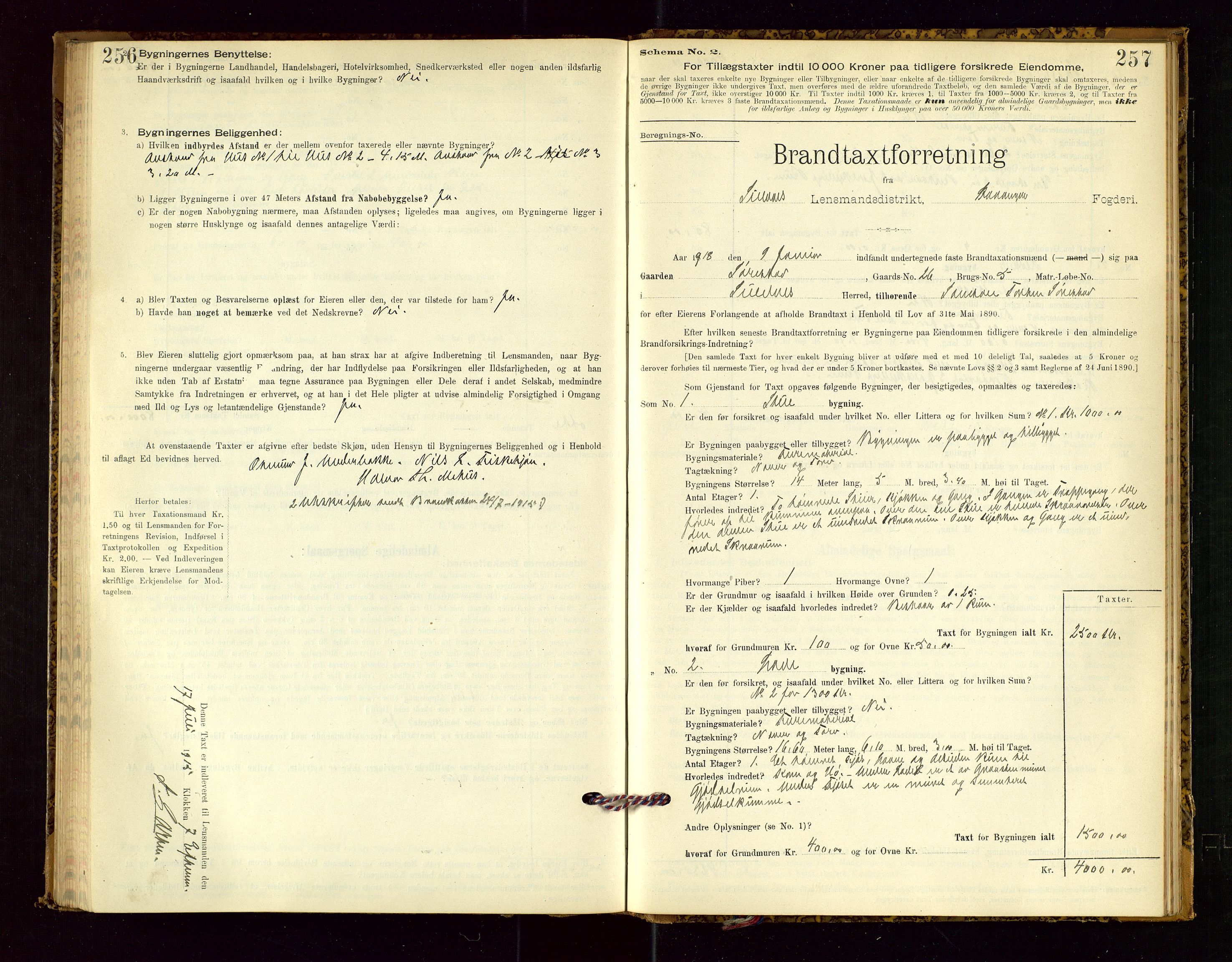 Suldal lensmannskontor, SAST/A-100419/Gob/L0001: "Brandtaxationsprotokol", 1894-1923, p. 256-257