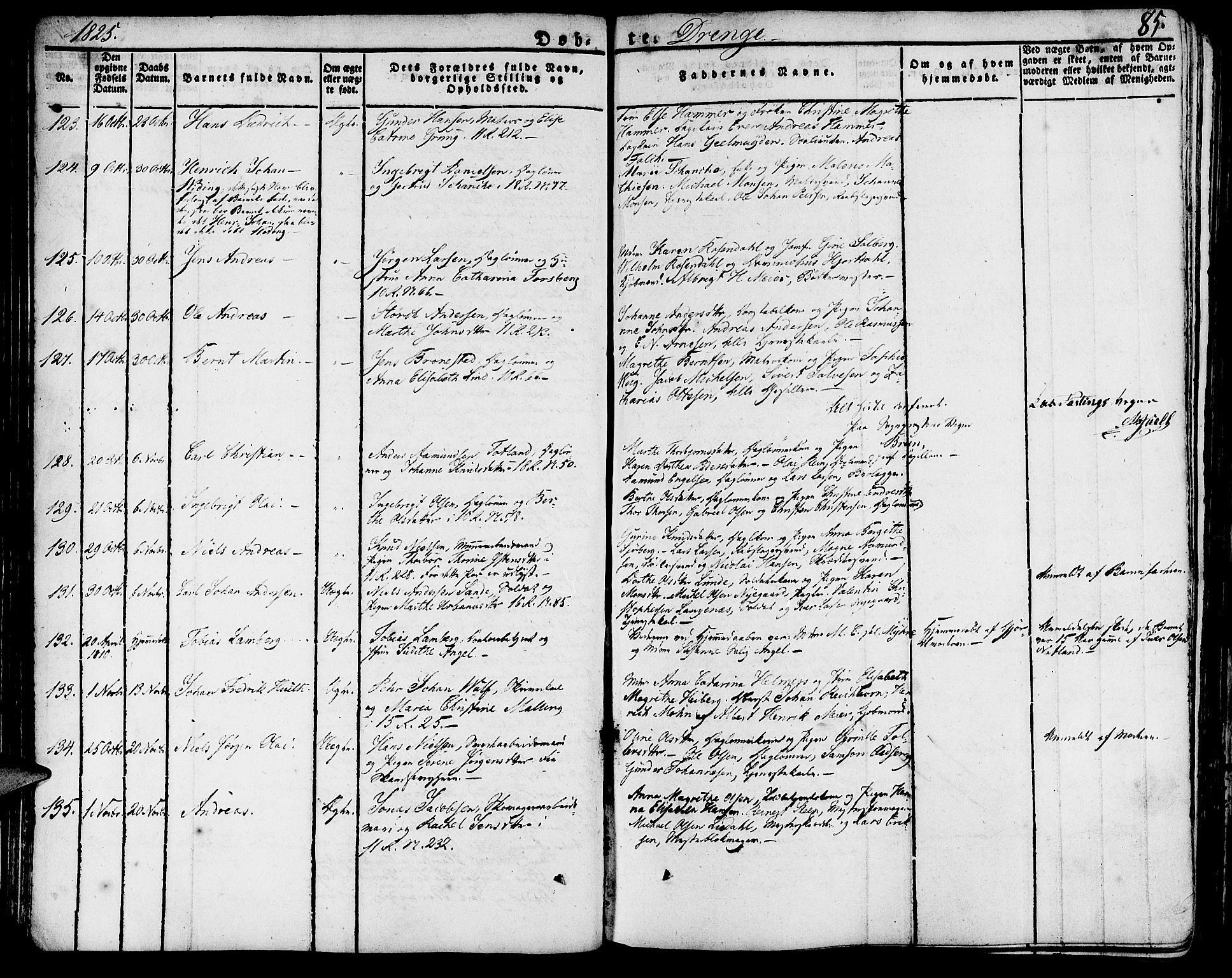 Domkirken sokneprestembete, SAB/A-74801/H/Haa/L0012: Parish register (official) no. A 12, 1821-1840, p. 85