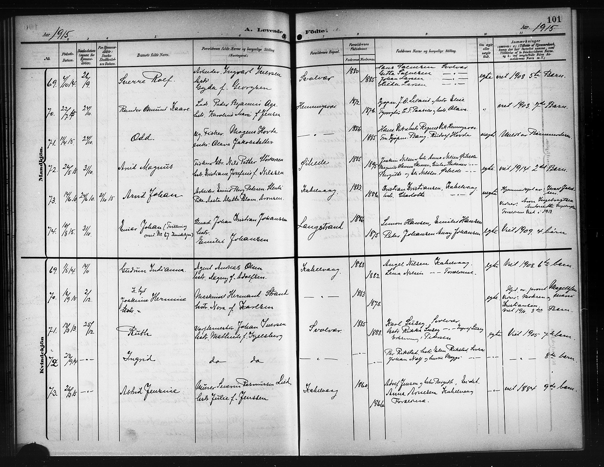 Ministerialprotokoller, klokkerbøker og fødselsregistre - Nordland, AV/SAT-A-1459/874/L1079: Parish register (copy) no. 874C08, 1907-1915, p. 101