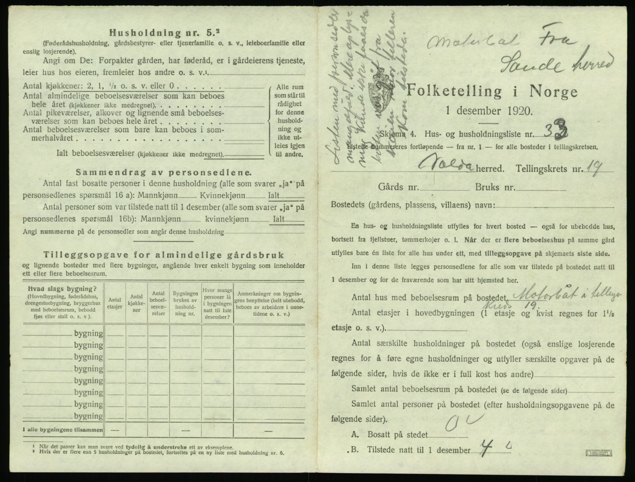 SAT, 1920 census for Volda, 1920, p. 1388