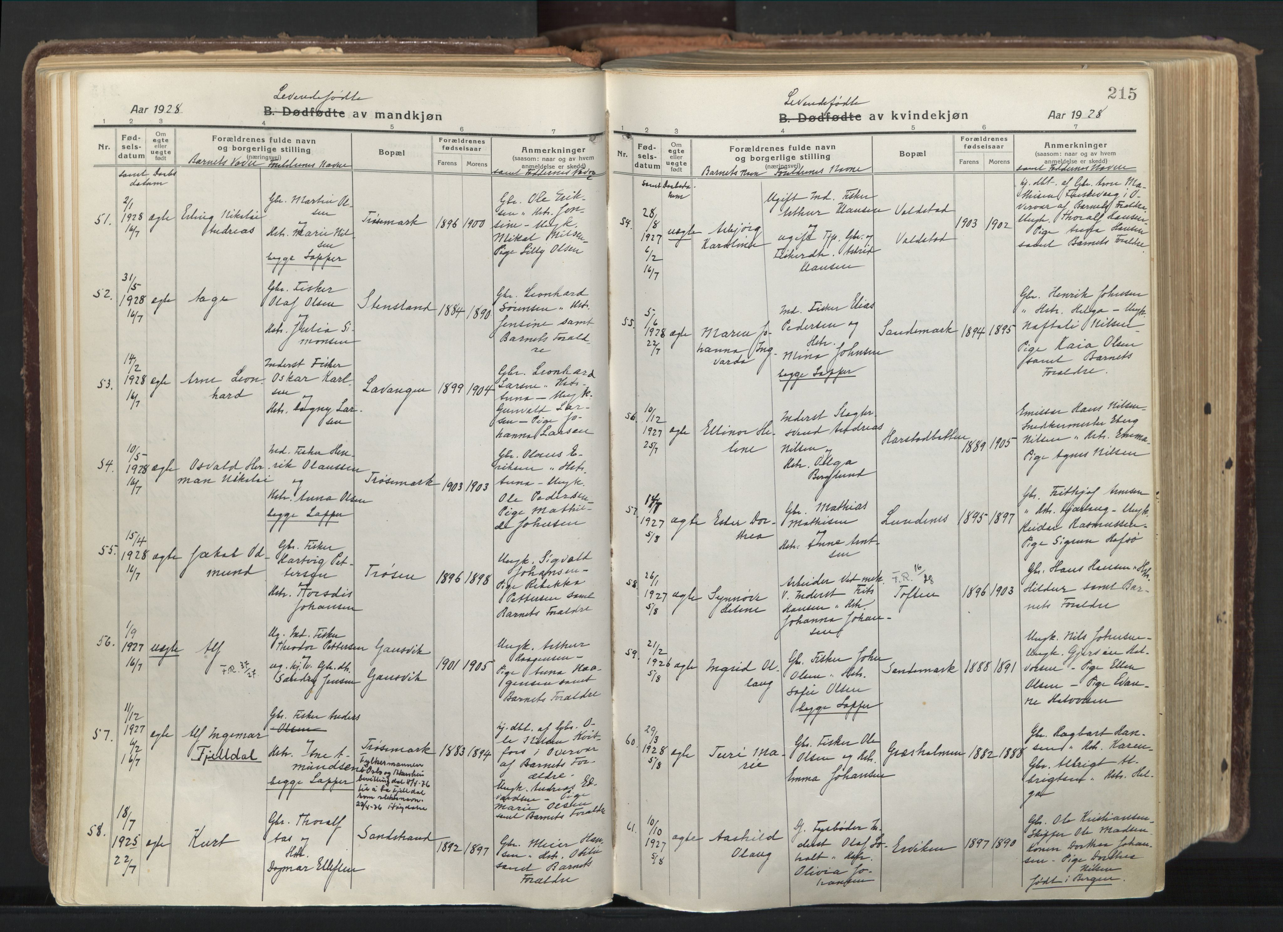 Trondenes sokneprestkontor, AV/SATØ-S-1319/H/Ha/L0019kirke: Parish register (official) no. 19, 1919-1928, p. 215