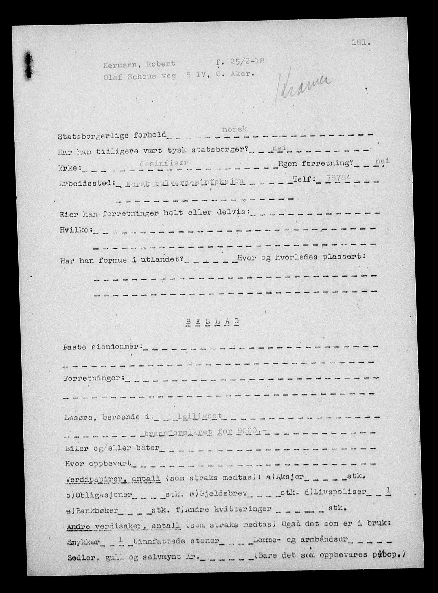 Justisdepartementet, Tilbakeføringskontoret for inndratte formuer, AV/RA-S-1564/H/Hc/Hcc/L0951: --, 1945-1947, p. 233