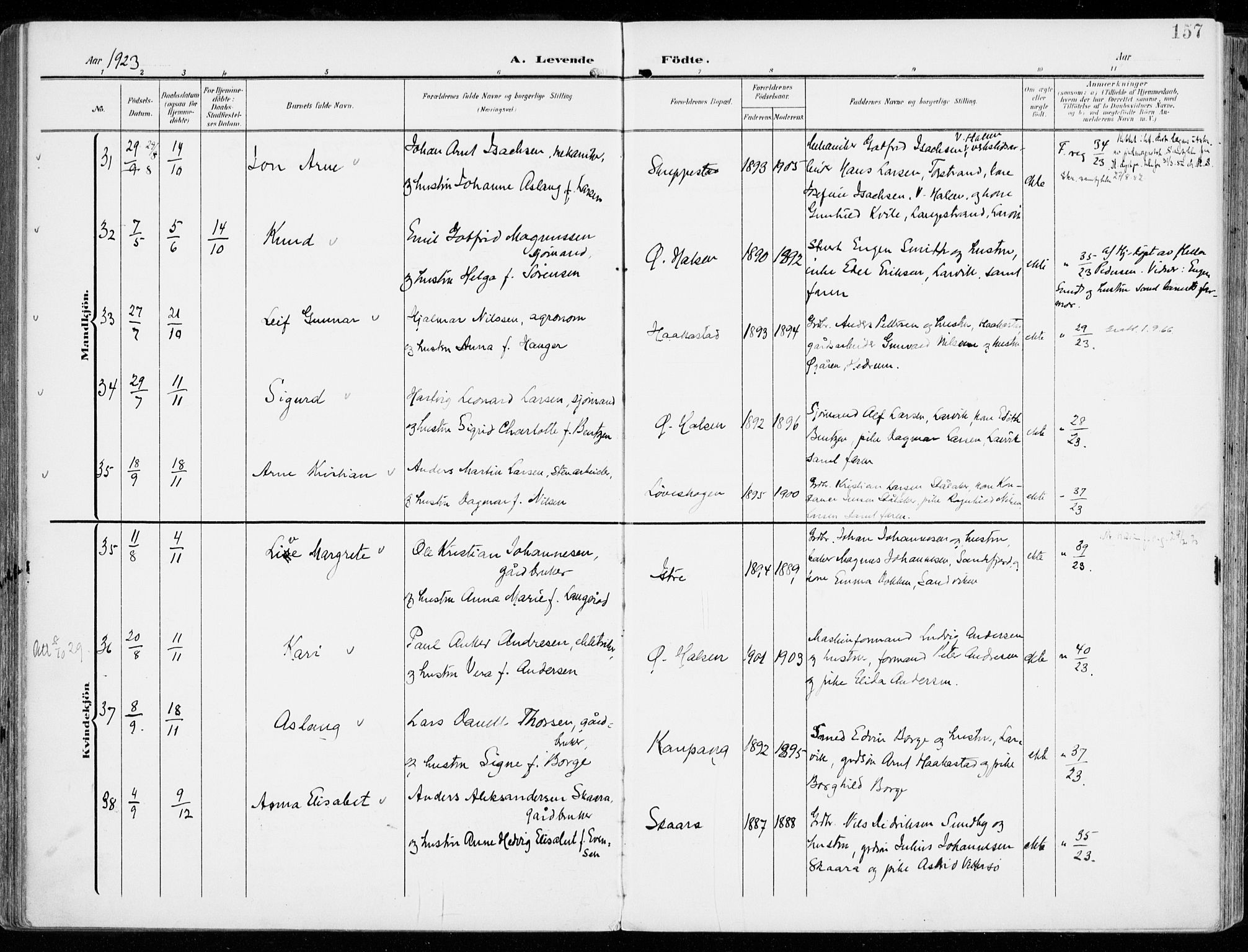 Tjølling kirkebøker, SAKO/A-60/F/Fa/L0010: Parish register (official) no. 10, 1906-1923, p. 157