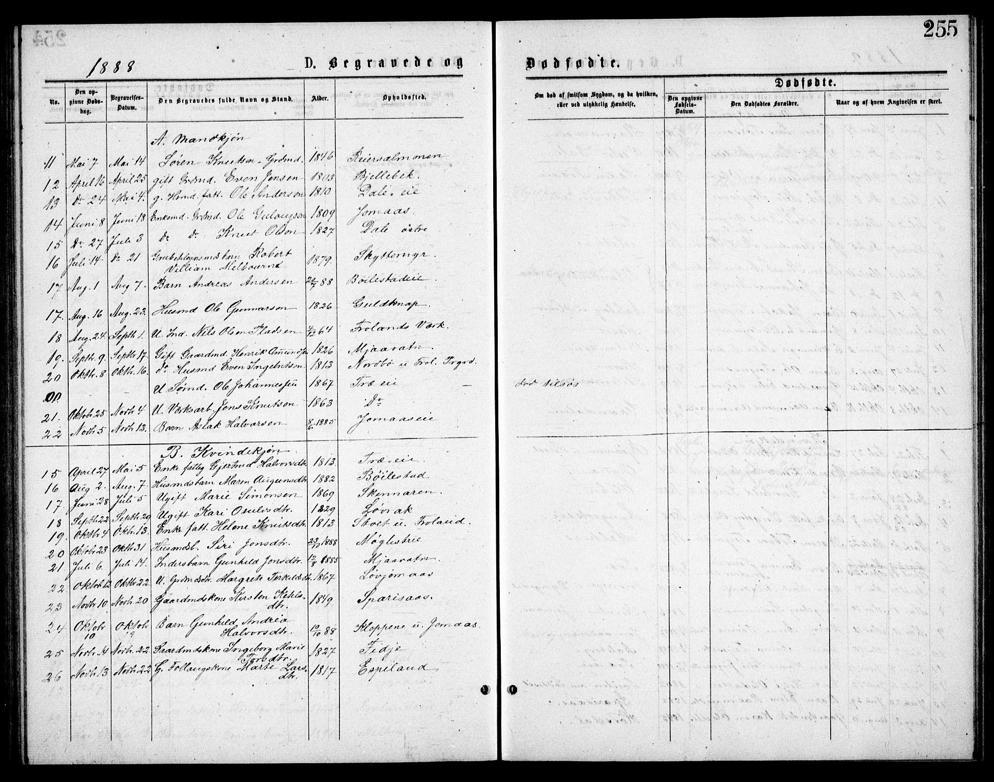 Froland sokneprestkontor, AV/SAK-1111-0013/F/Fb/L0009: Parish register (copy) no. B 9, 1875-1893, p. 255