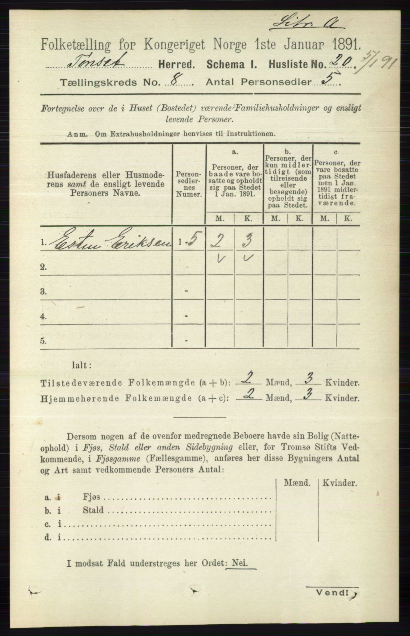 RA, 1891 census for 0437 Tynset, 1891, p. 2054