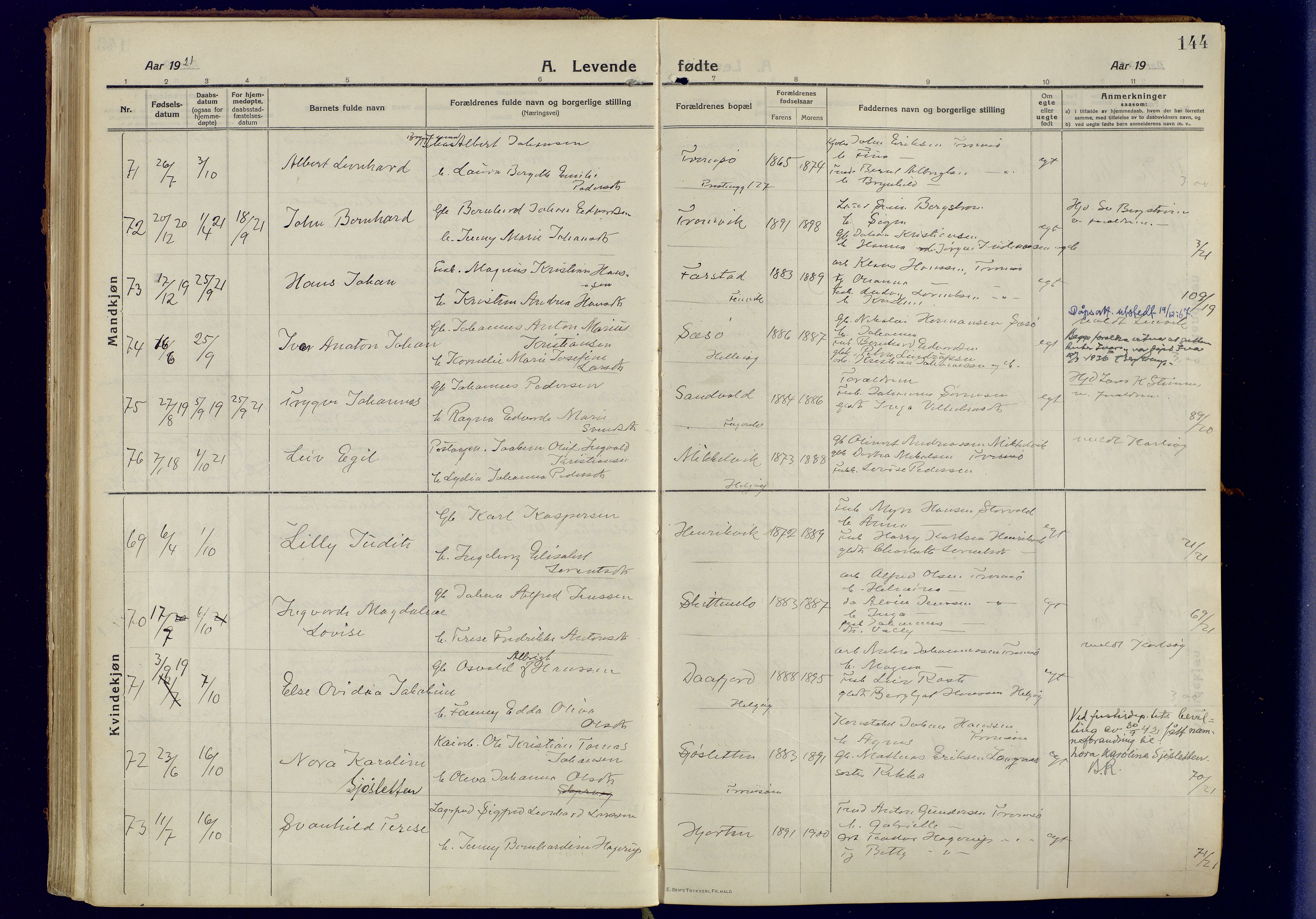 Tromsøysund sokneprestkontor, AV/SATØ-S-1304/G/Ga/L0008kirke: Parish register (official) no. 8, 1914-1922, p. 144