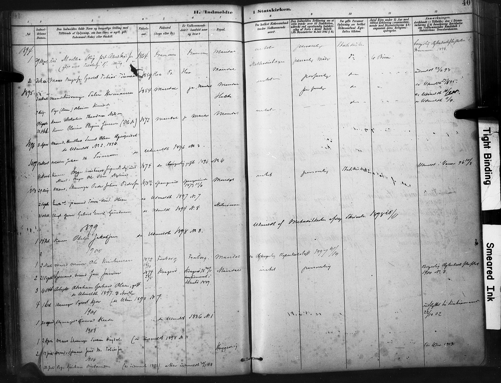 Mandal sokneprestkontor, AV/SAK-1111-0030/F/Fa/Faa/L0017: Parish register (official) no. A 17, 1880-1926, p. 40