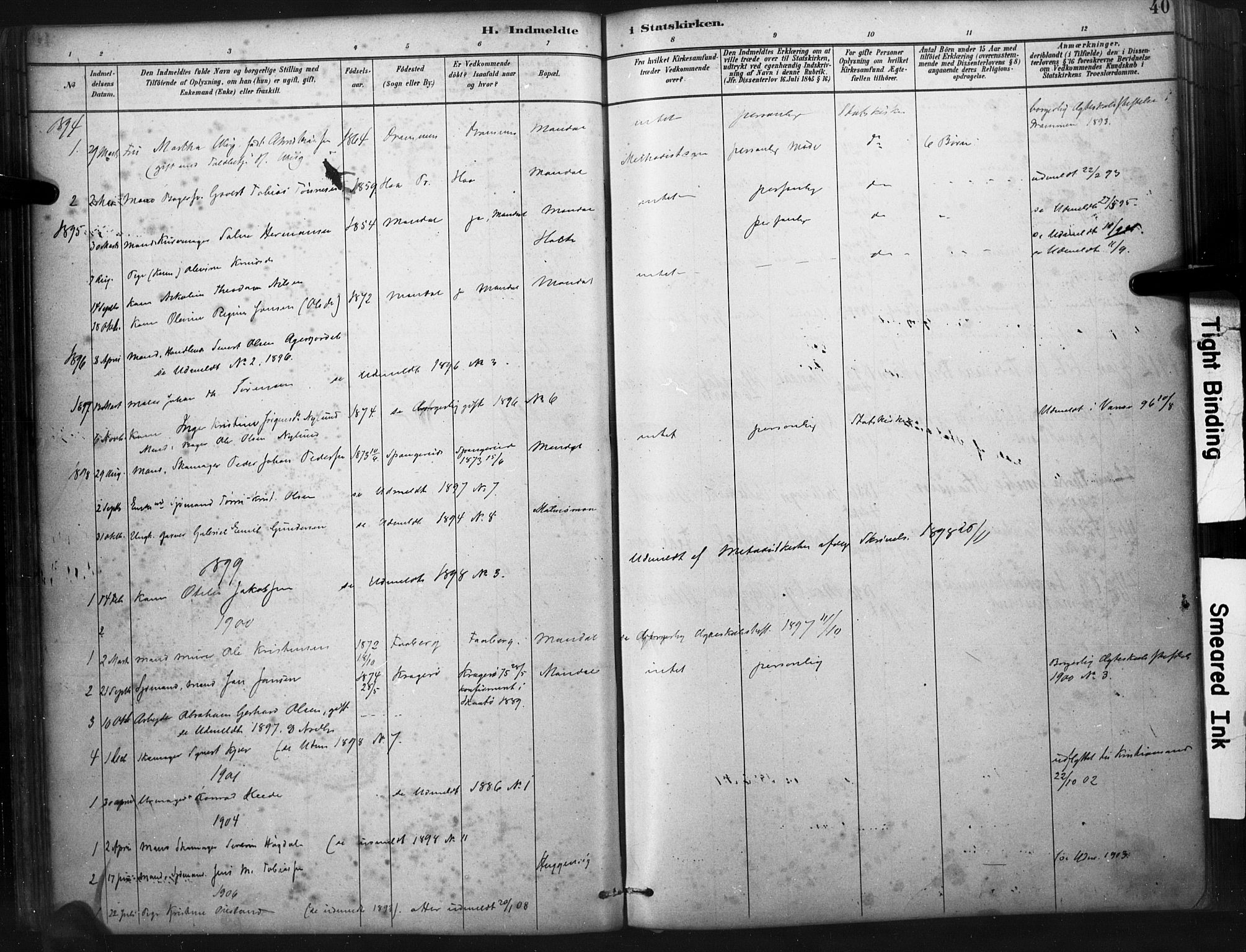 Mandal sokneprestkontor, SAK/1111-0030/F/Fa/Faa/L0017: Parish register (official) no. A 17, 1880-1926, p. 40