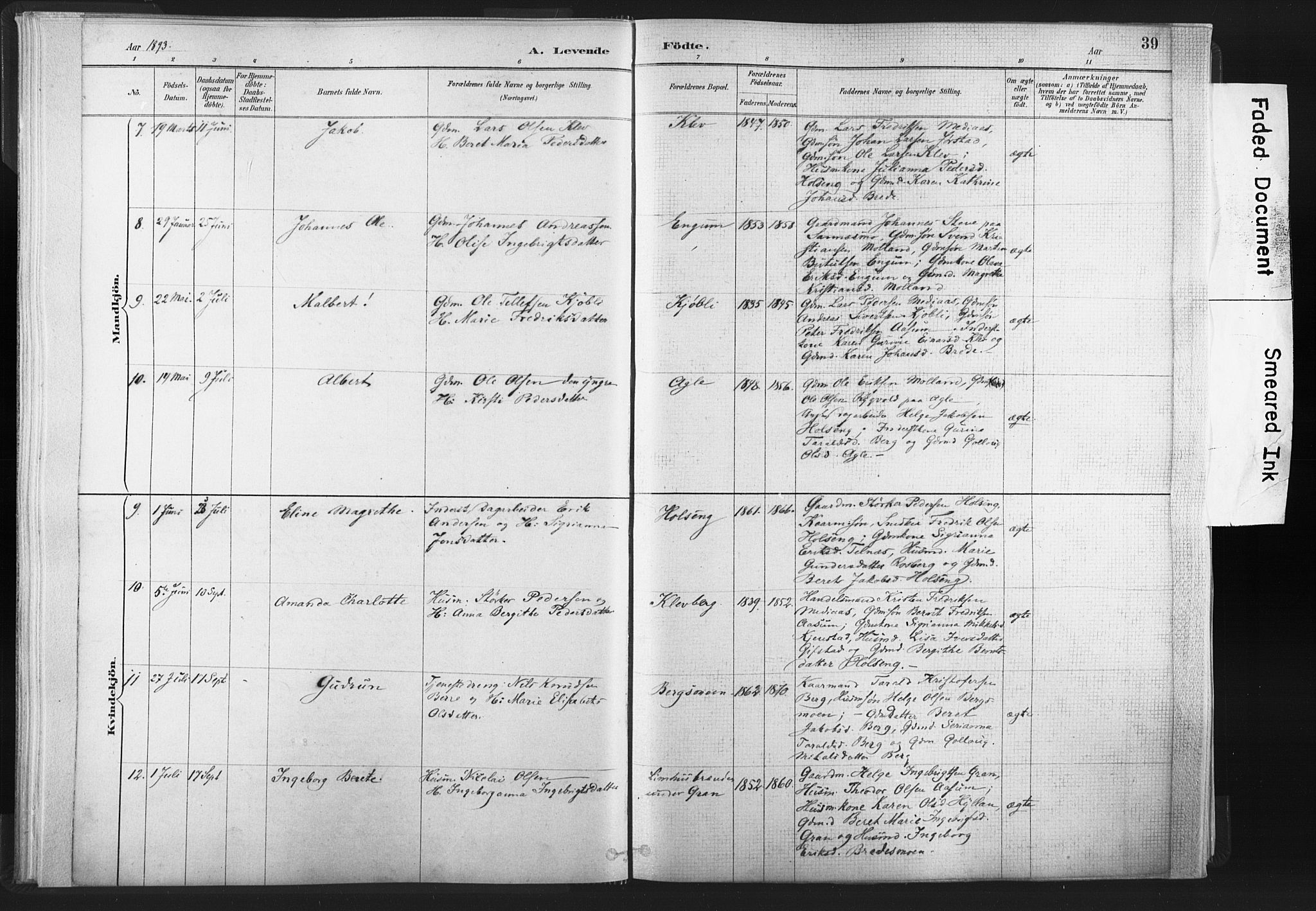 Ministerialprotokoller, klokkerbøker og fødselsregistre - Nord-Trøndelag, SAT/A-1458/749/L0474: Parish register (official) no. 749A08, 1887-1903, p. 39