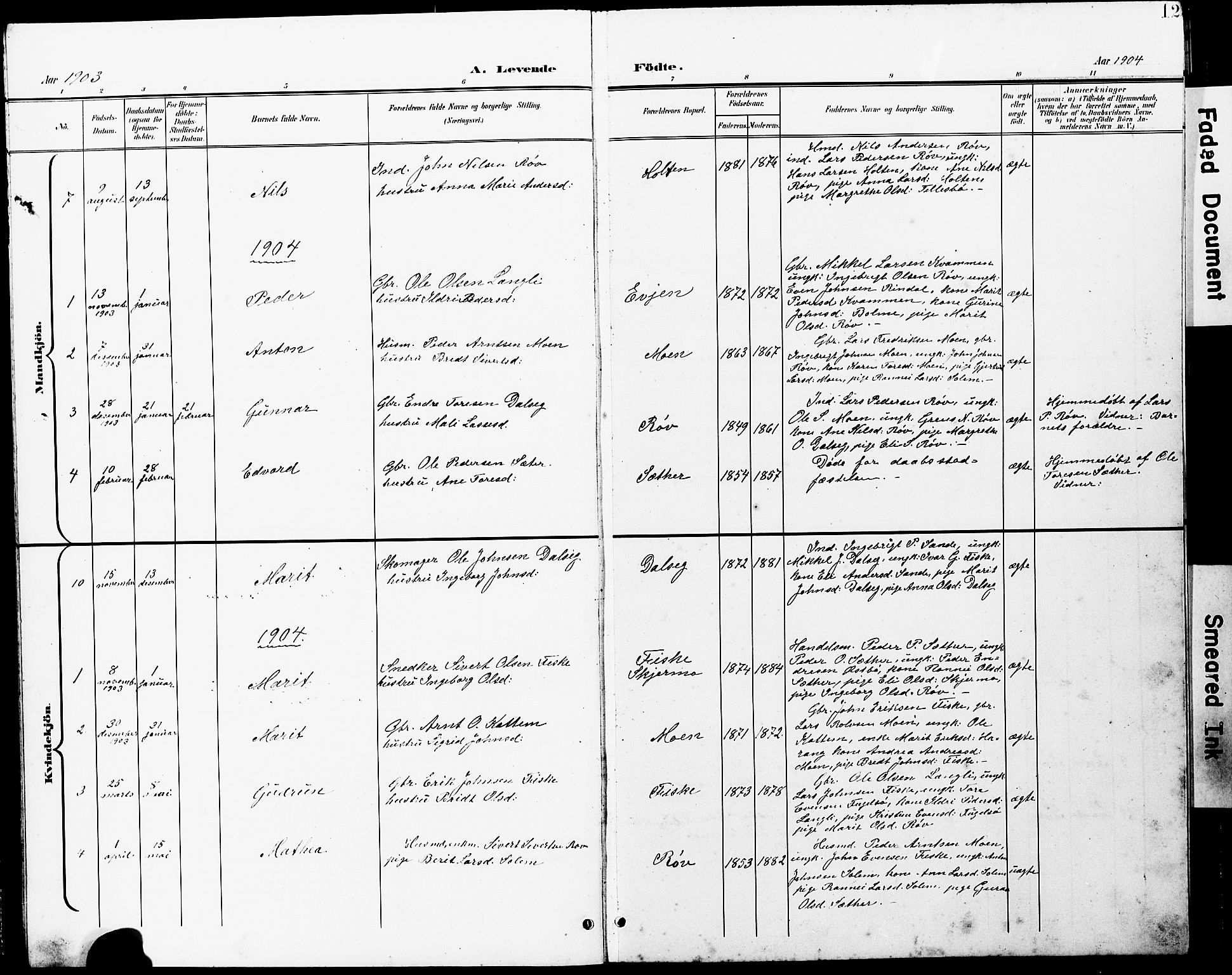 Ministerialprotokoller, klokkerbøker og fødselsregistre - Møre og Romsdal, AV/SAT-A-1454/597/L1065: Parish register (copy) no. 597C02, 1899-1930, p. 12