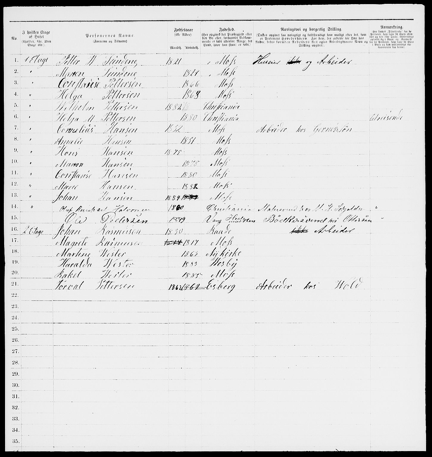 RA, 1885 census for 0104 Moss, 1885, p. 185