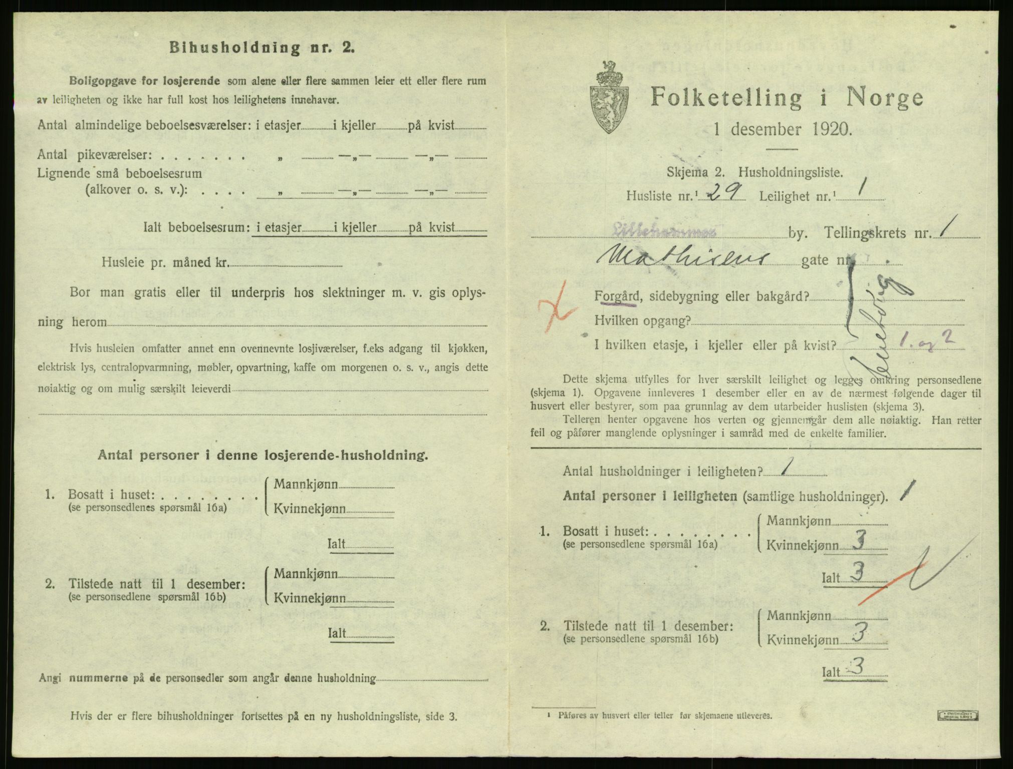 SAH, 1920 census for Lillehammer, 1920, p. 1436