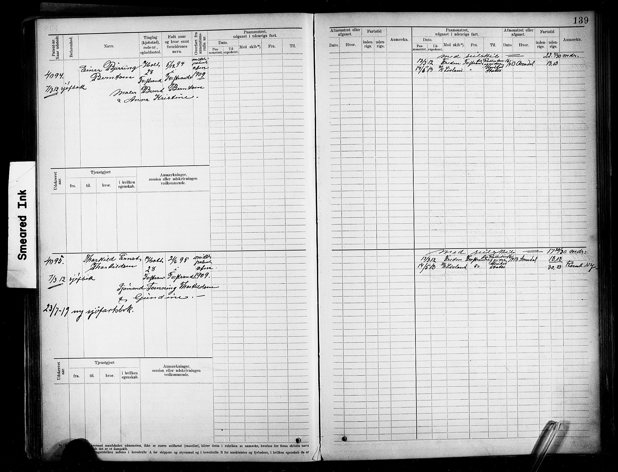 Tvedestrand mønstringskrets, AV/SAK-2031-0011/F/Fb/L0020: Hovedrulle A nr 3819-4409, U-36, 1906-1918, p. 144