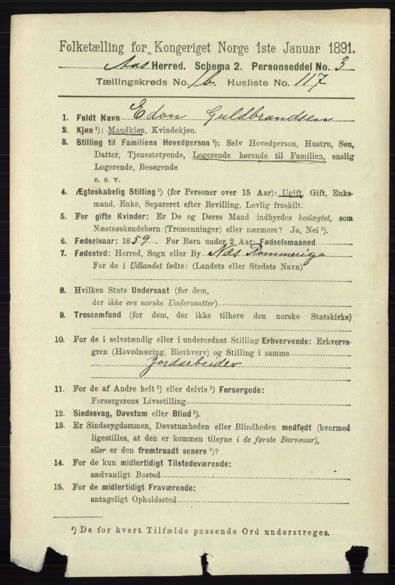 RA, 1891 census for 0214 Ås, 1891, p. 1500