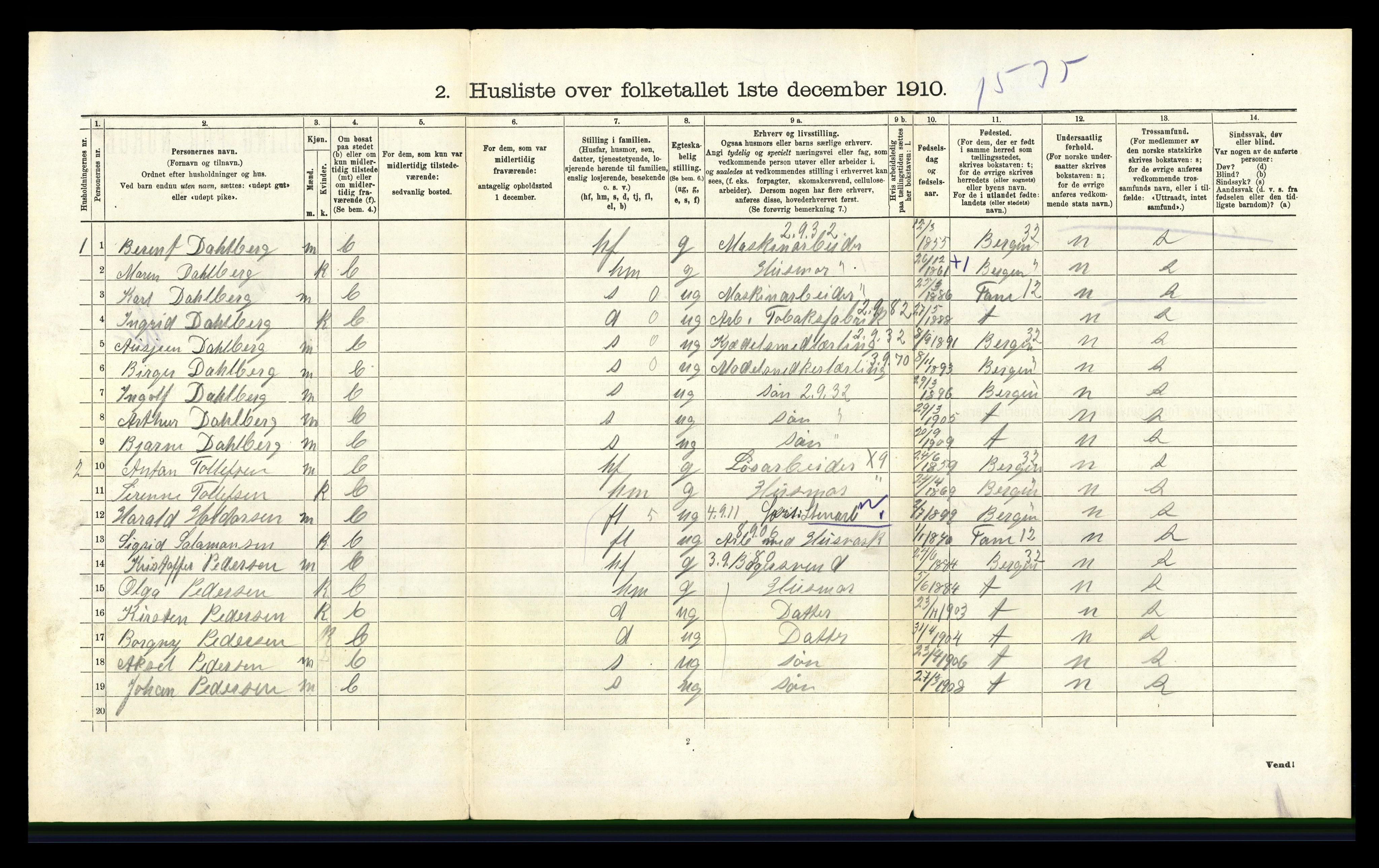 RA, 1910 census for Årstad, 1910, p. 1053