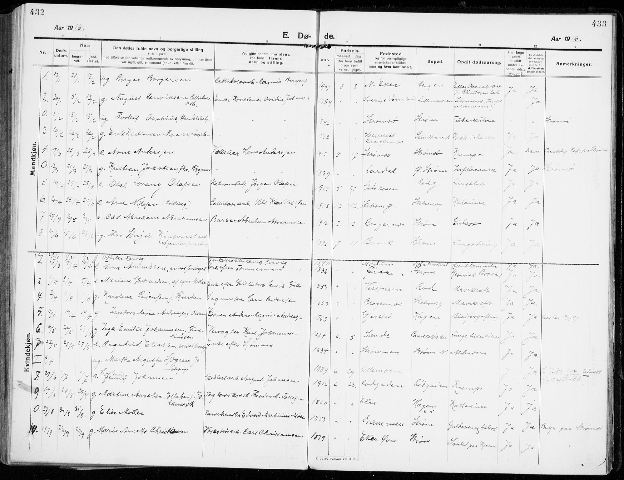 Strømsgodset kirkebøker, SAKO/A-324/F/Fa/L0002: Parish register (official) no. 2, 1910-1920, p. 432-433