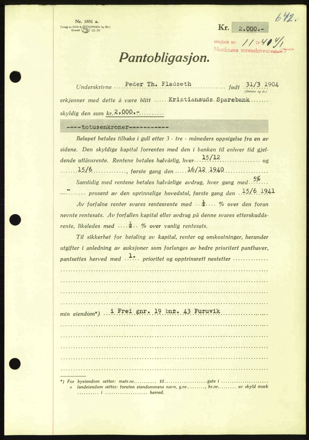 Nordmøre sorenskriveri, AV/SAT-A-4132/1/2/2Ca: Mortgage book no. B87, 1940-1941, Diary no: : 11/1941