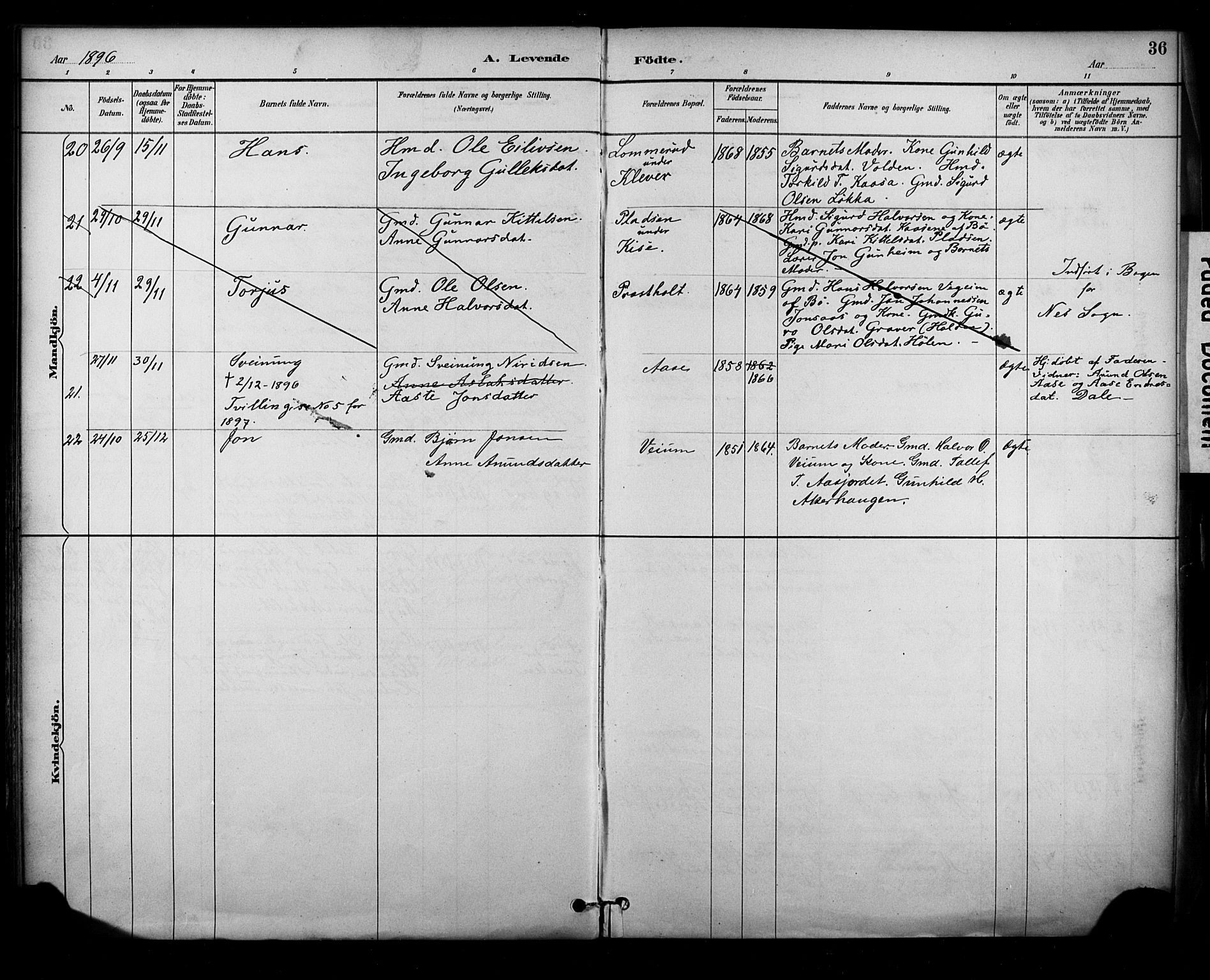 Sauherad kirkebøker, SAKO/A-298/F/Fa/L0009: Parish register (official) no. I 9, 1887-1912, p. 36