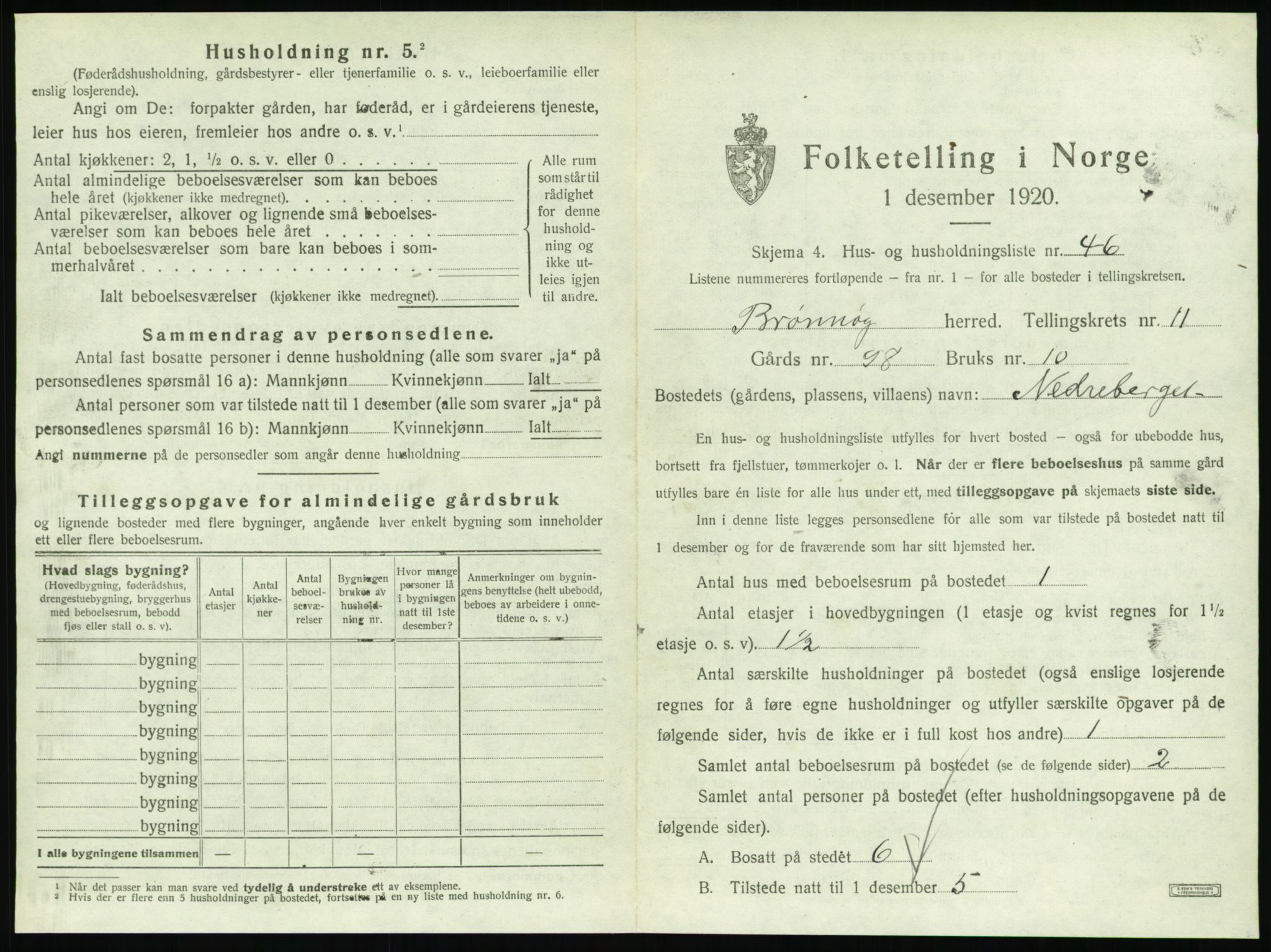 SAT, 1920 census for Brønnøy, 1920, p. 1168