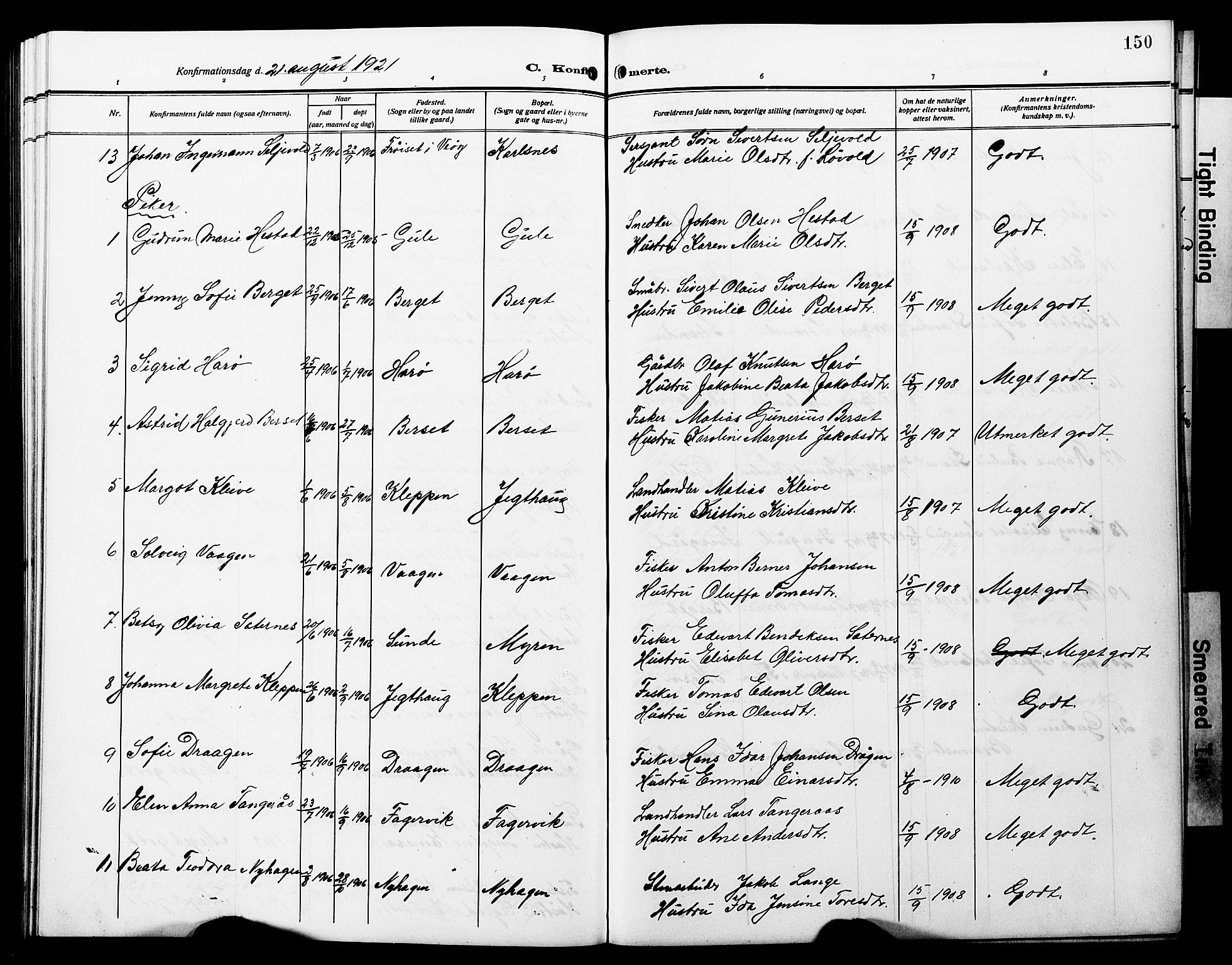 Ministerialprotokoller, klokkerbøker og fødselsregistre - Møre og Romsdal, SAT/A-1454/566/L0774: Parish register (copy) no. 566C03, 1910-1929, p. 150