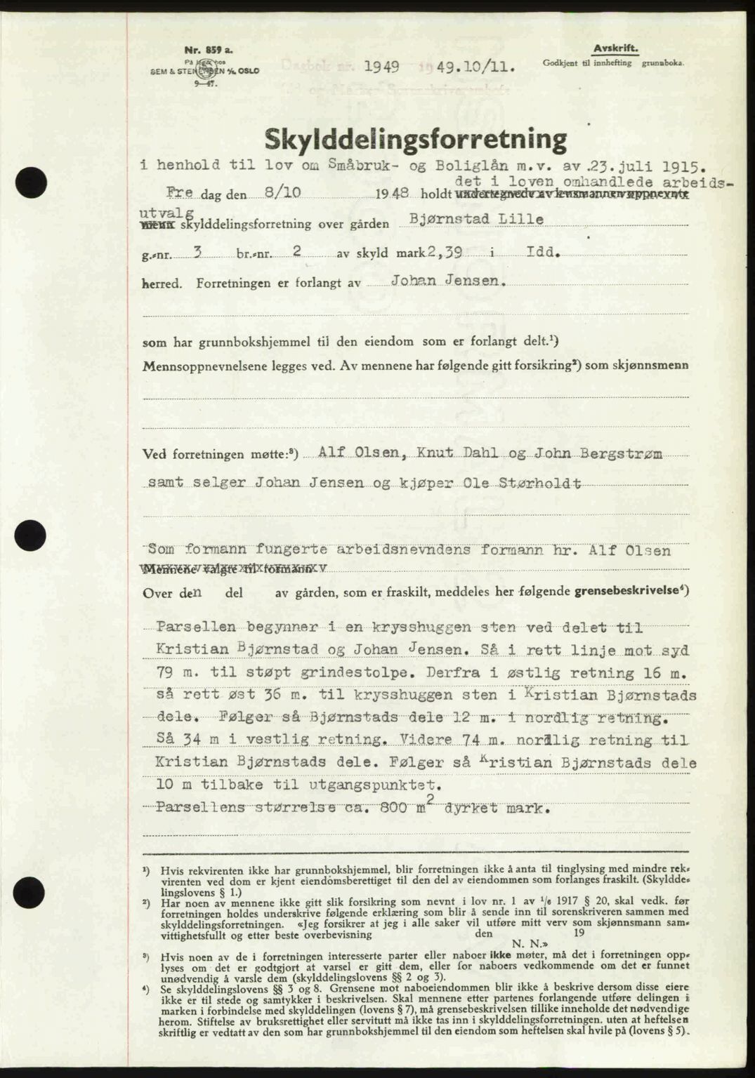 Idd og Marker sorenskriveri, AV/SAO-A-10283/G/Gb/Gbb/L0013: Mortgage book no. A13, 1949-1950, Diary no: : 1949/1949