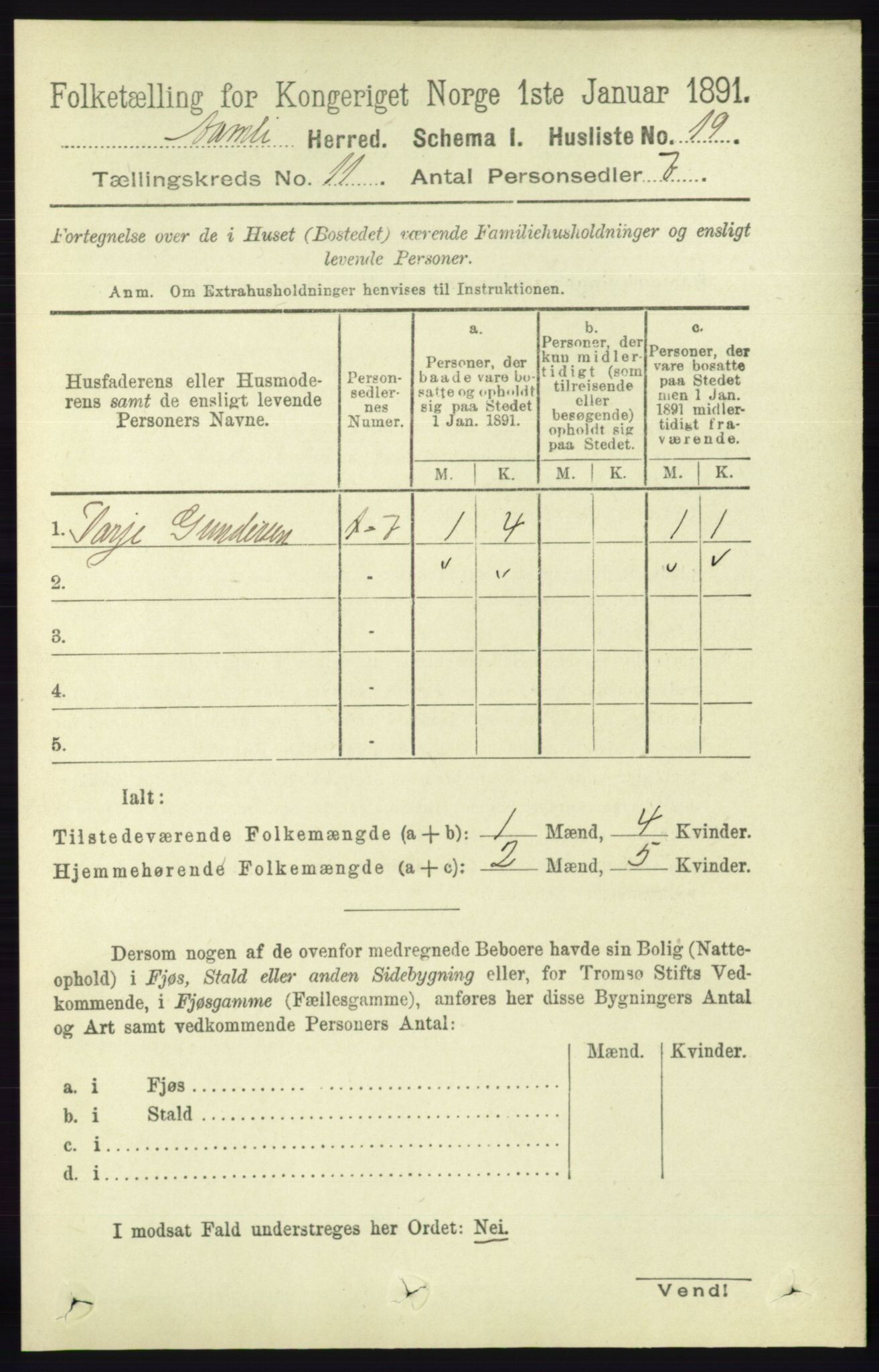 RA, 1891 census for 0929 Åmli, 1891, p. 1841