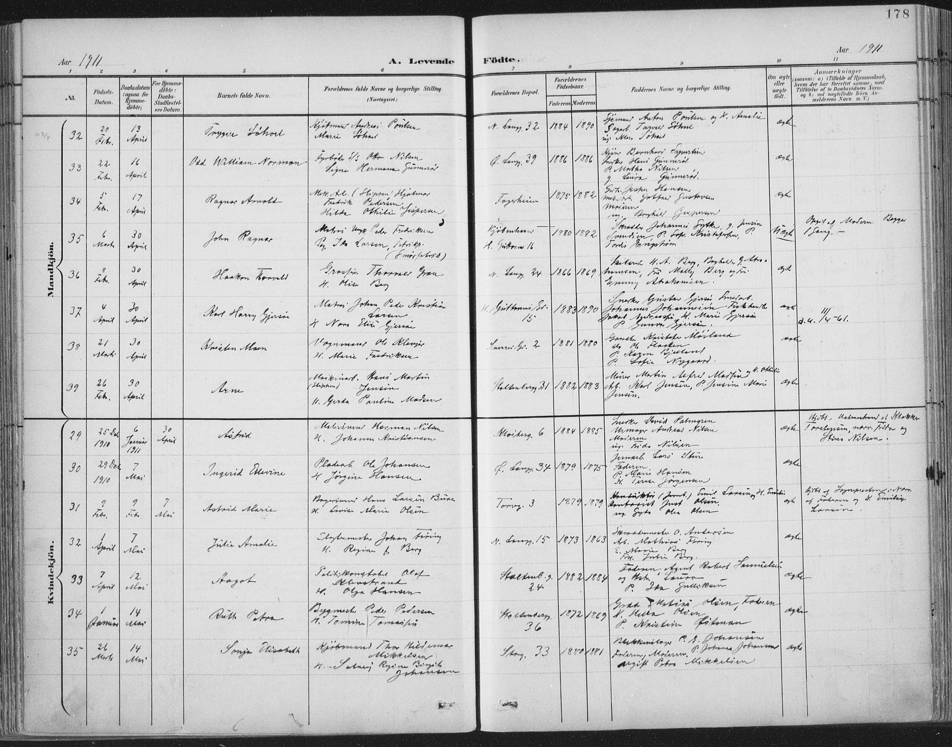 Tønsberg kirkebøker, SAKO/A-330/F/Fa/L0014: Parish register (official) no. I 14, 1900-1913, p. 178