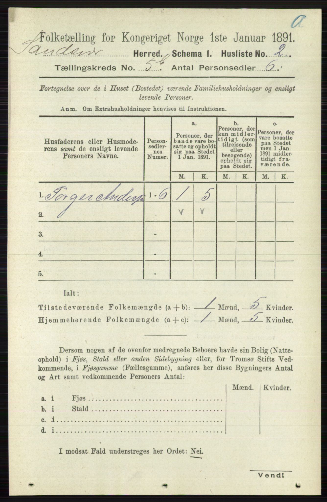 RA, 1891 census for 0629 Sandsvær, 1891, p. 2681