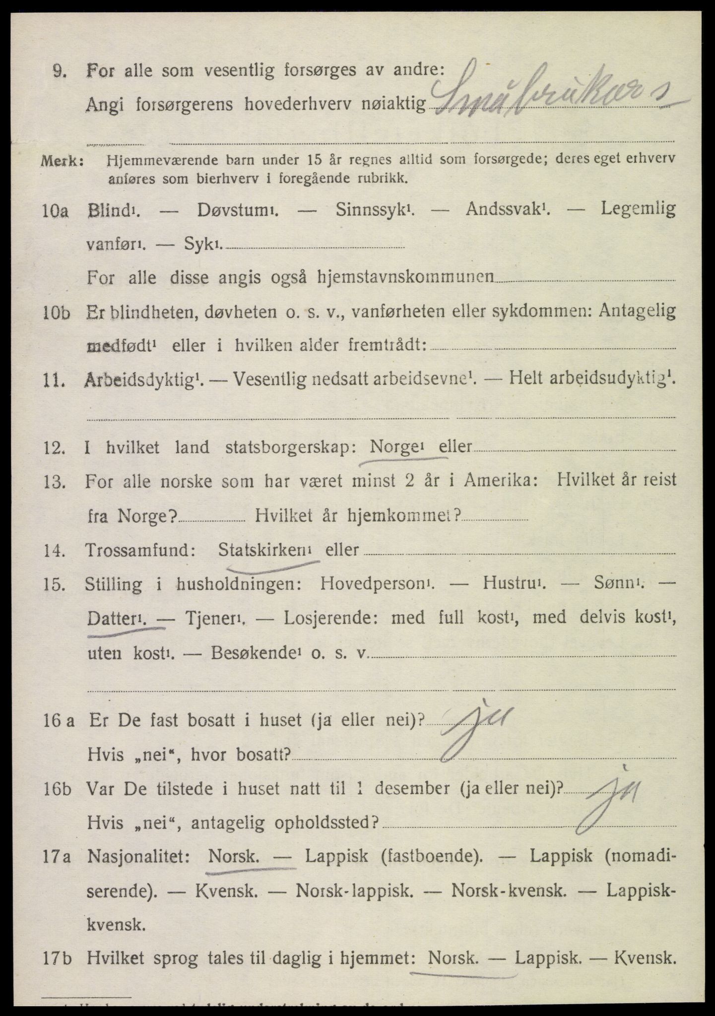 SAT, 1920 census for Sparbu, 1920, p. 5364