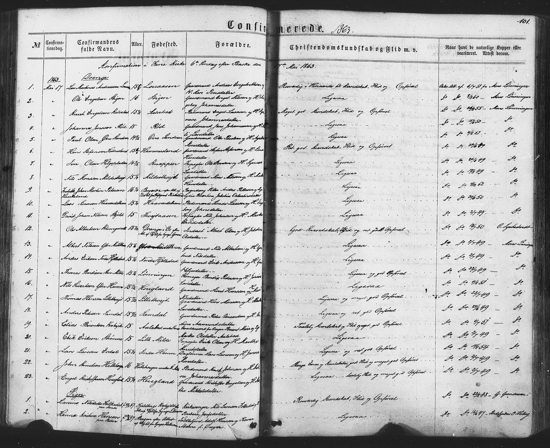 Fana Sokneprestembete, AV/SAB-A-75101/H/Haa/Haaa/L0012: Parish register (official) no. A 12, 1862-1878, p. 101