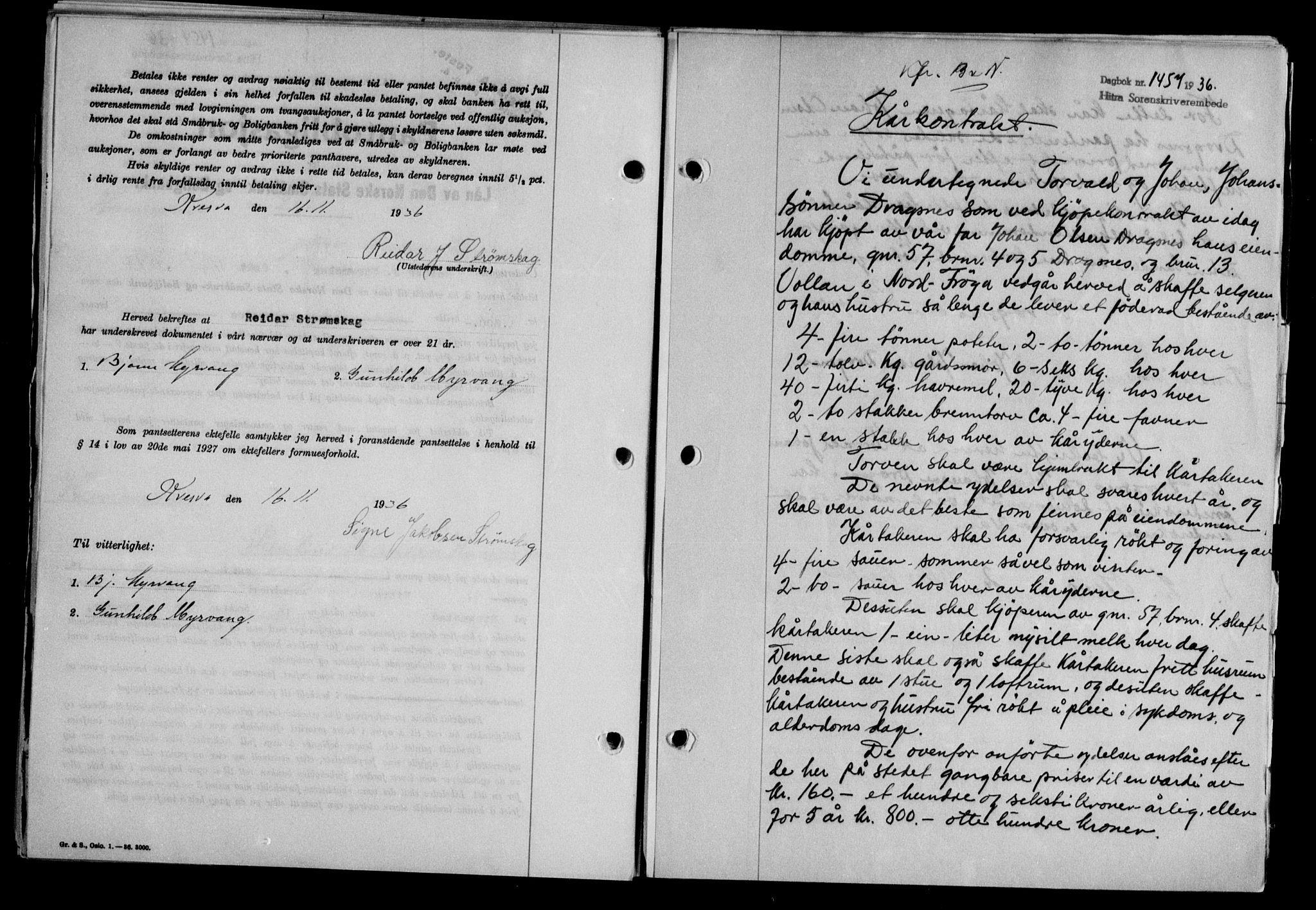 Hitra sorenskriveri, AV/SAT-A-0018/2/2C/2Ca/L0028: Mortgage book no. B-1, 1936-1939, Diary no: : 1457/1936