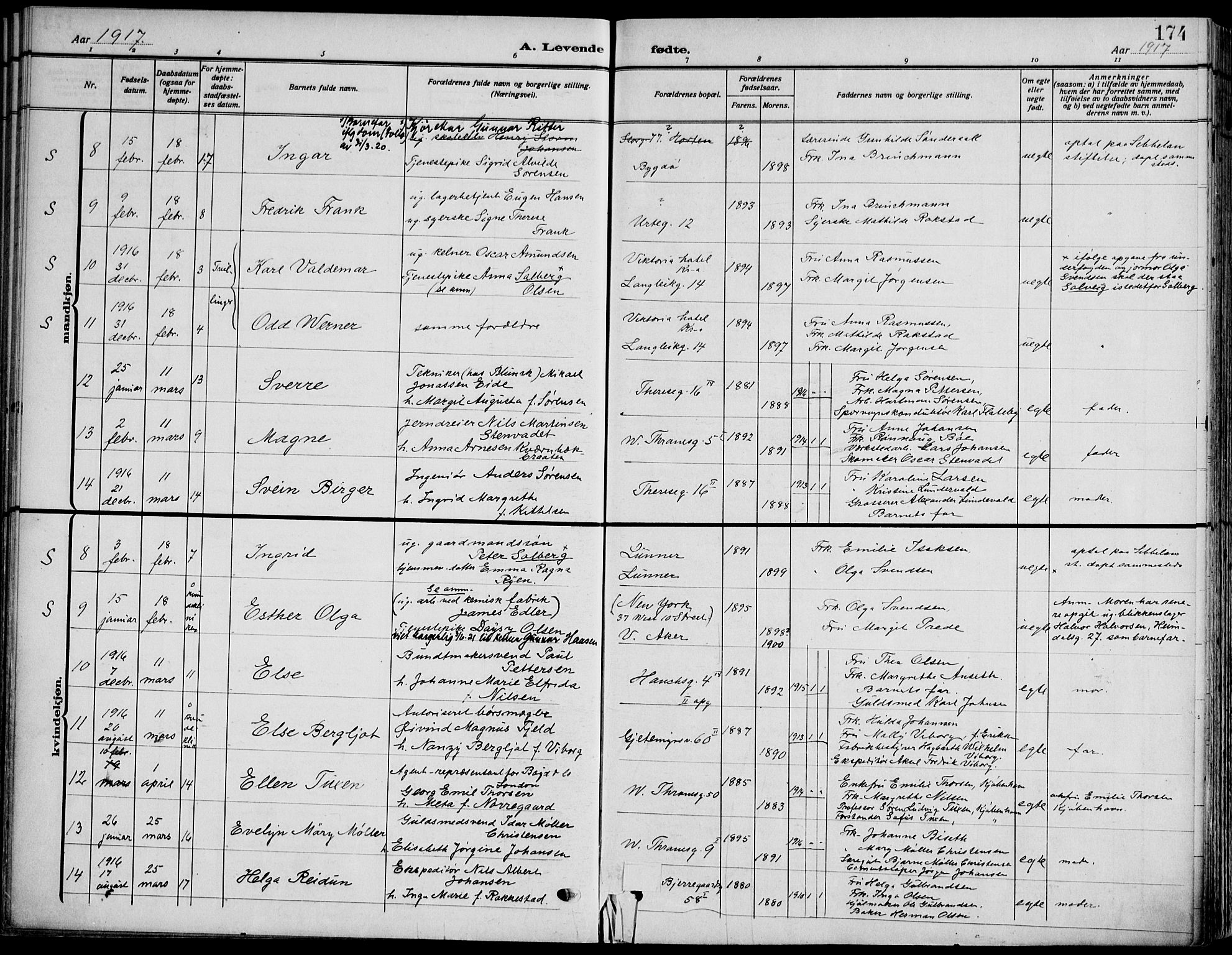Gamle Aker prestekontor Kirkebøker, SAO/A-10617a/F/L0014: Parish register (official) no. 14, 1909-1924, p. 174