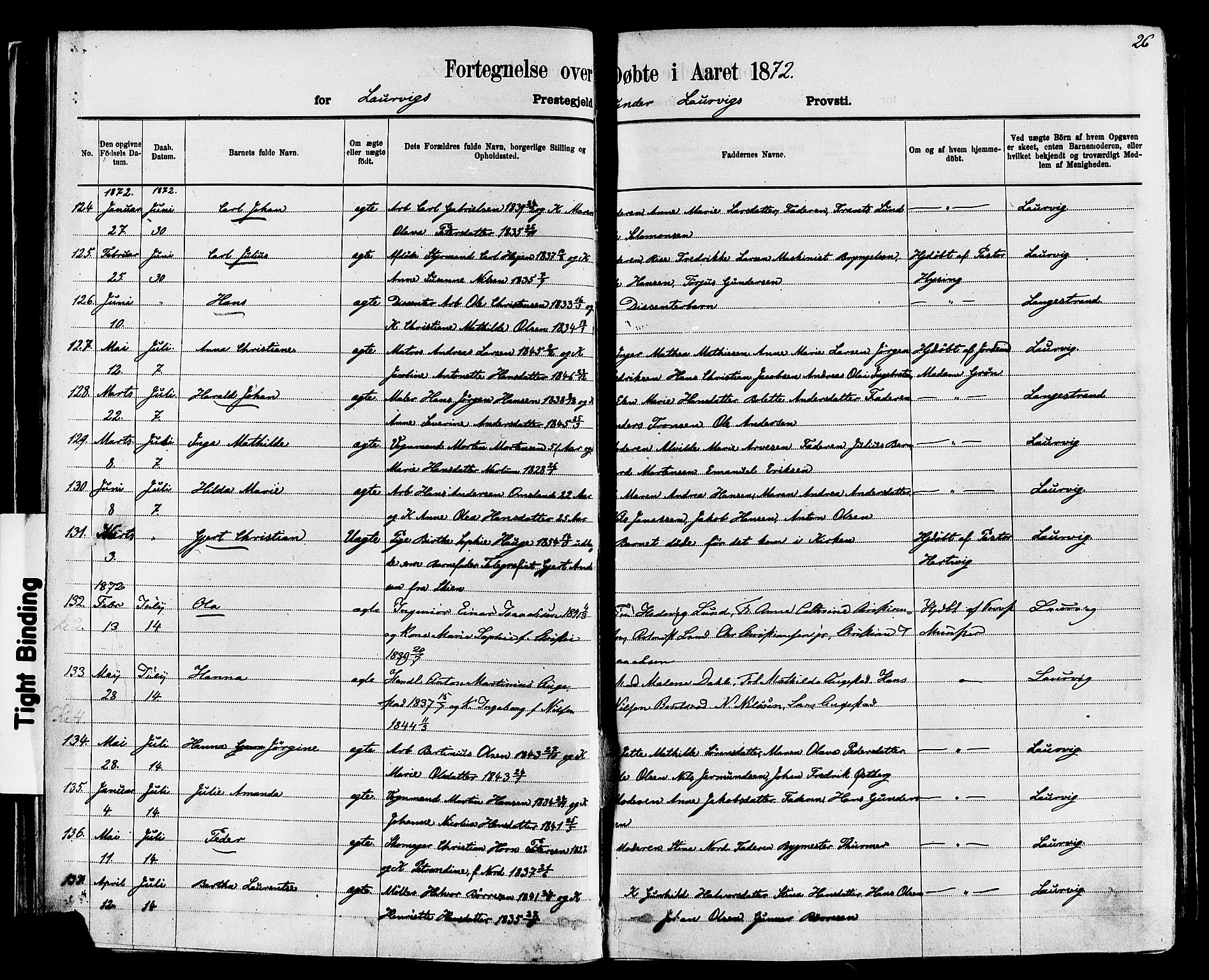Larvik kirkebøker, SAKO/A-352/F/Fa/L0006: Parish register (official) no. I 6, 1871-1883, p. 26