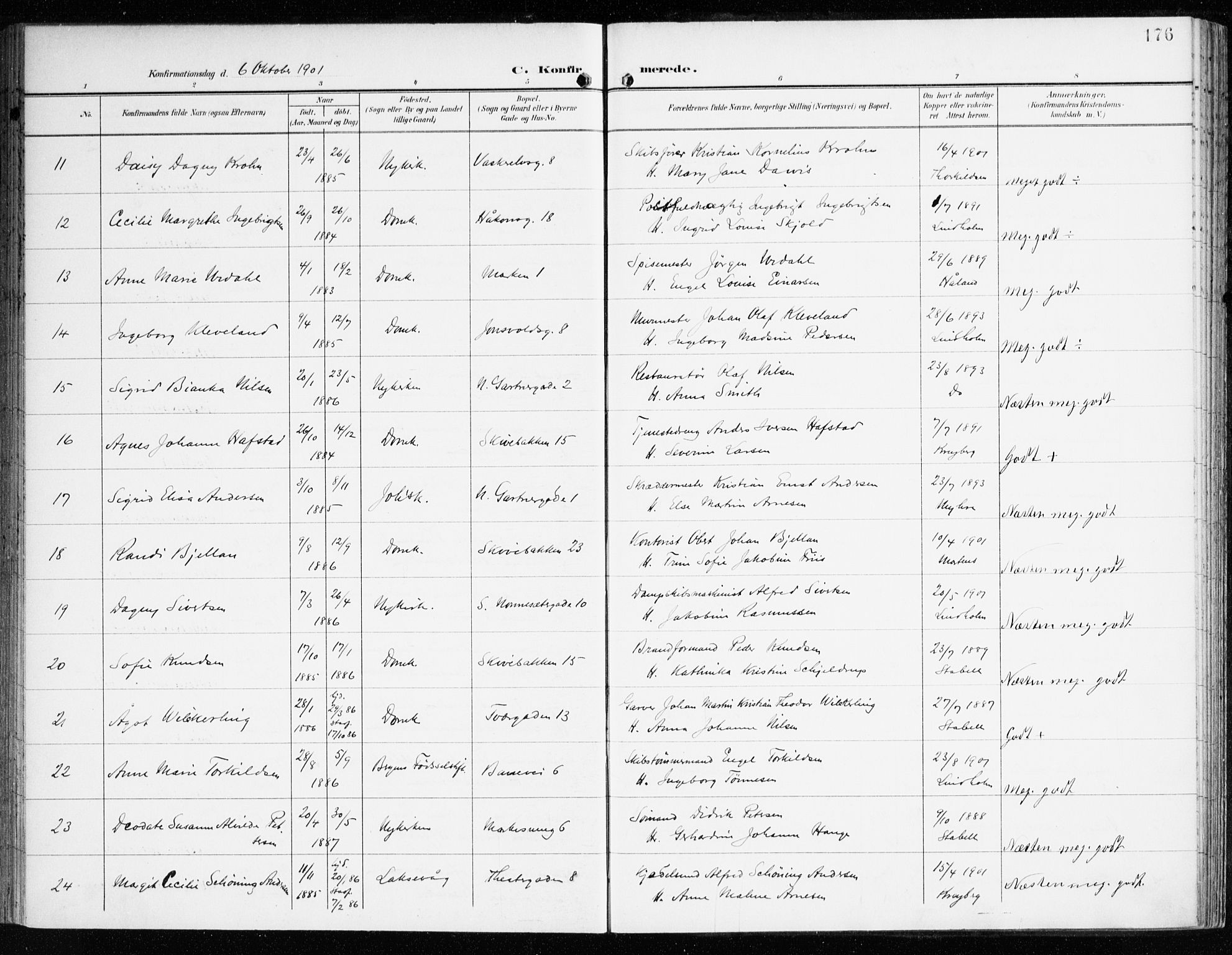 Domkirken sokneprestembete, AV/SAB-A-74801/H/Haa/L0031: Parish register (official) no. C 6, 1898-1915, p. 176